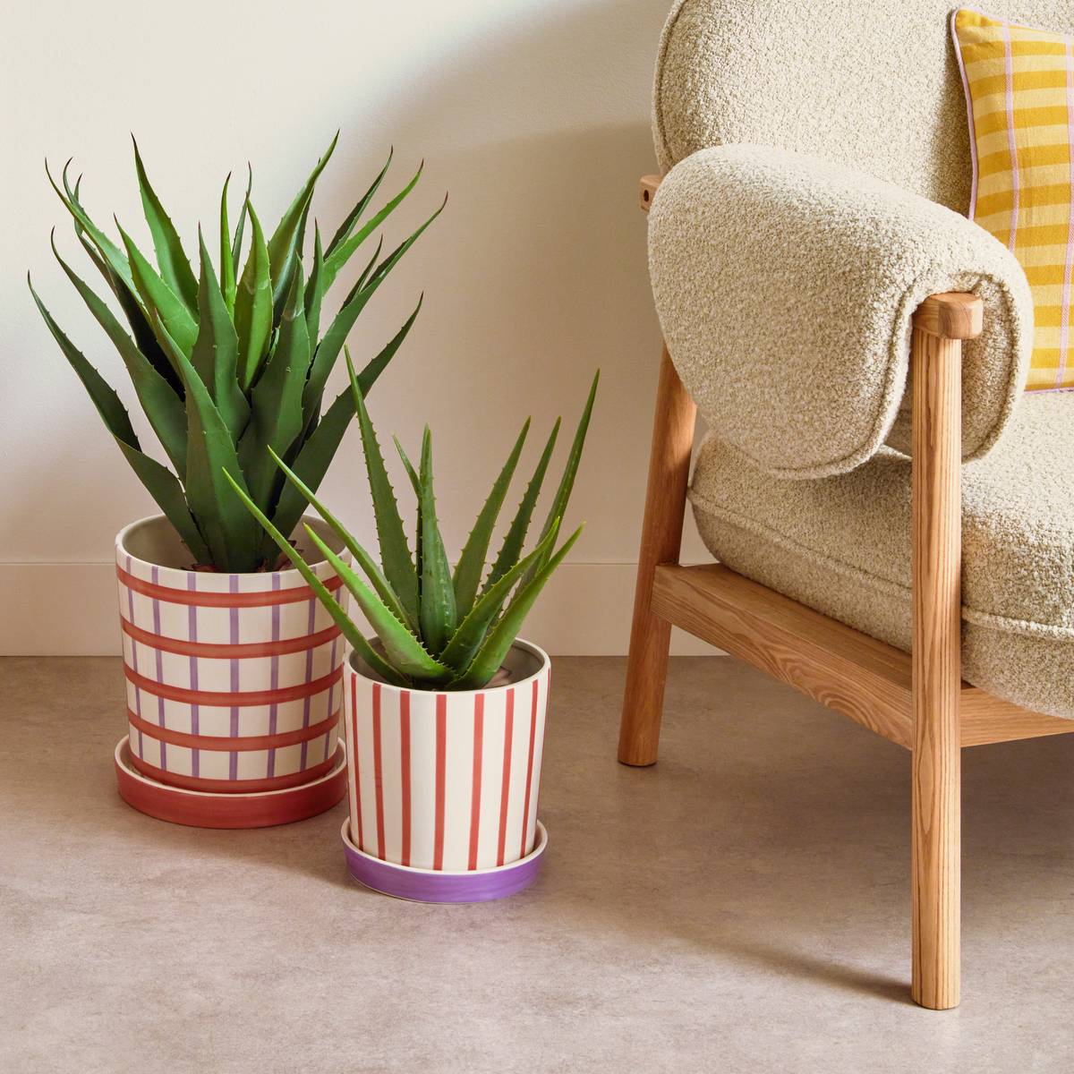Set of 2 flower pots "Pool" White / Orange, H.24.5 cm