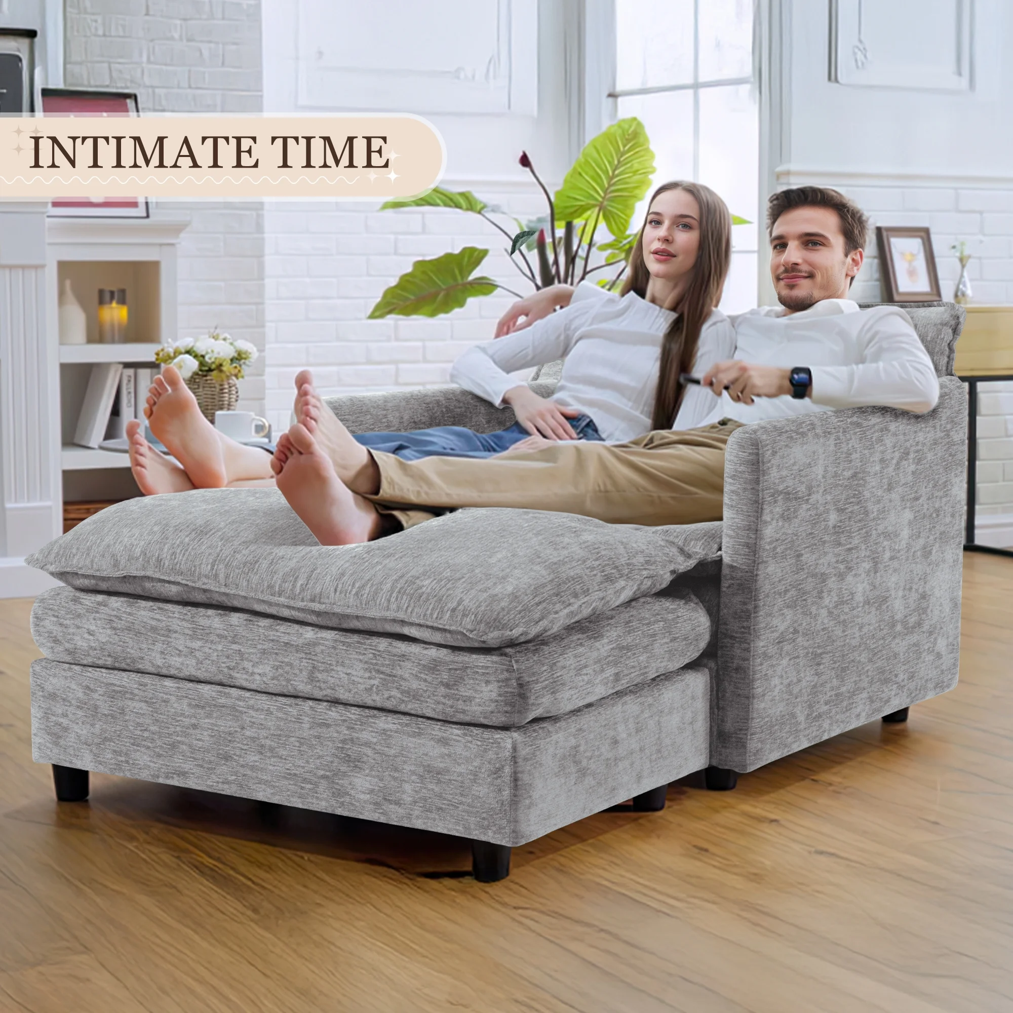 Muumblus Oversized Lounge Chair with Ottoman, Cloud Accent Armchair for Living Room, Beige Chenille - Image 47