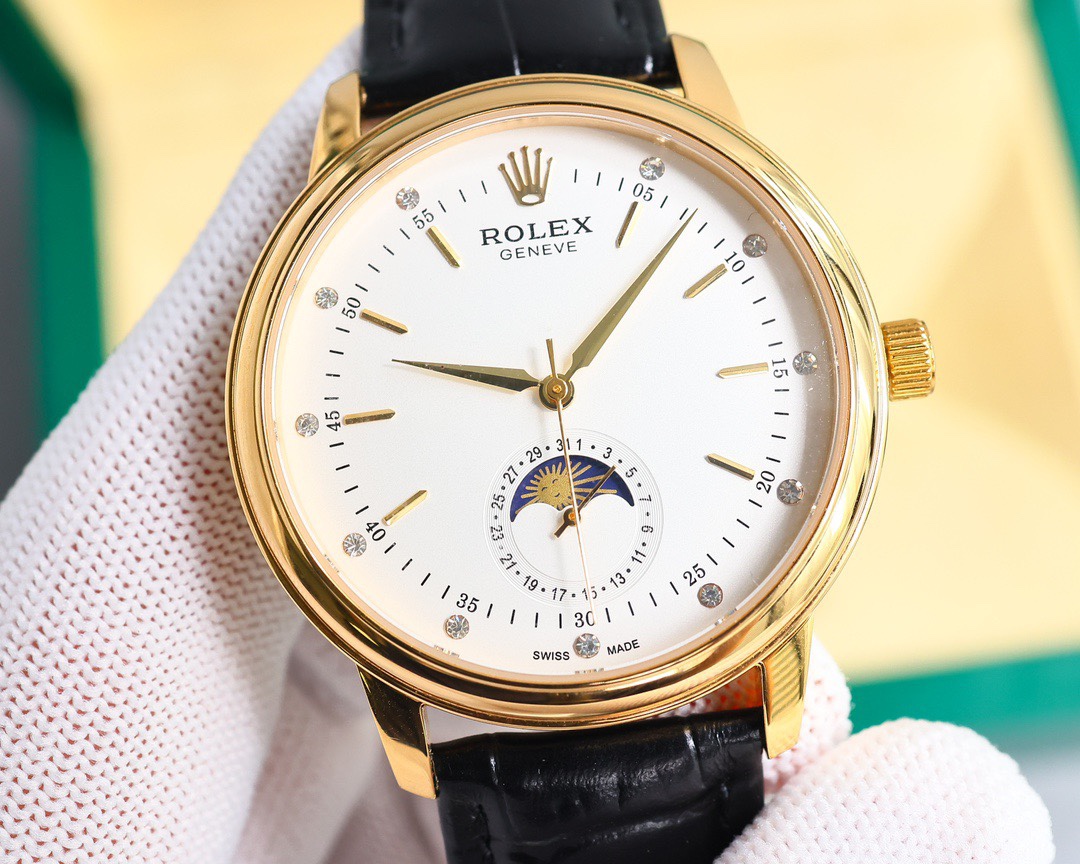 Rolex👑 Cellini Moonphase-40mm-Leather(1:1 replica) - Elite Watch Atelier