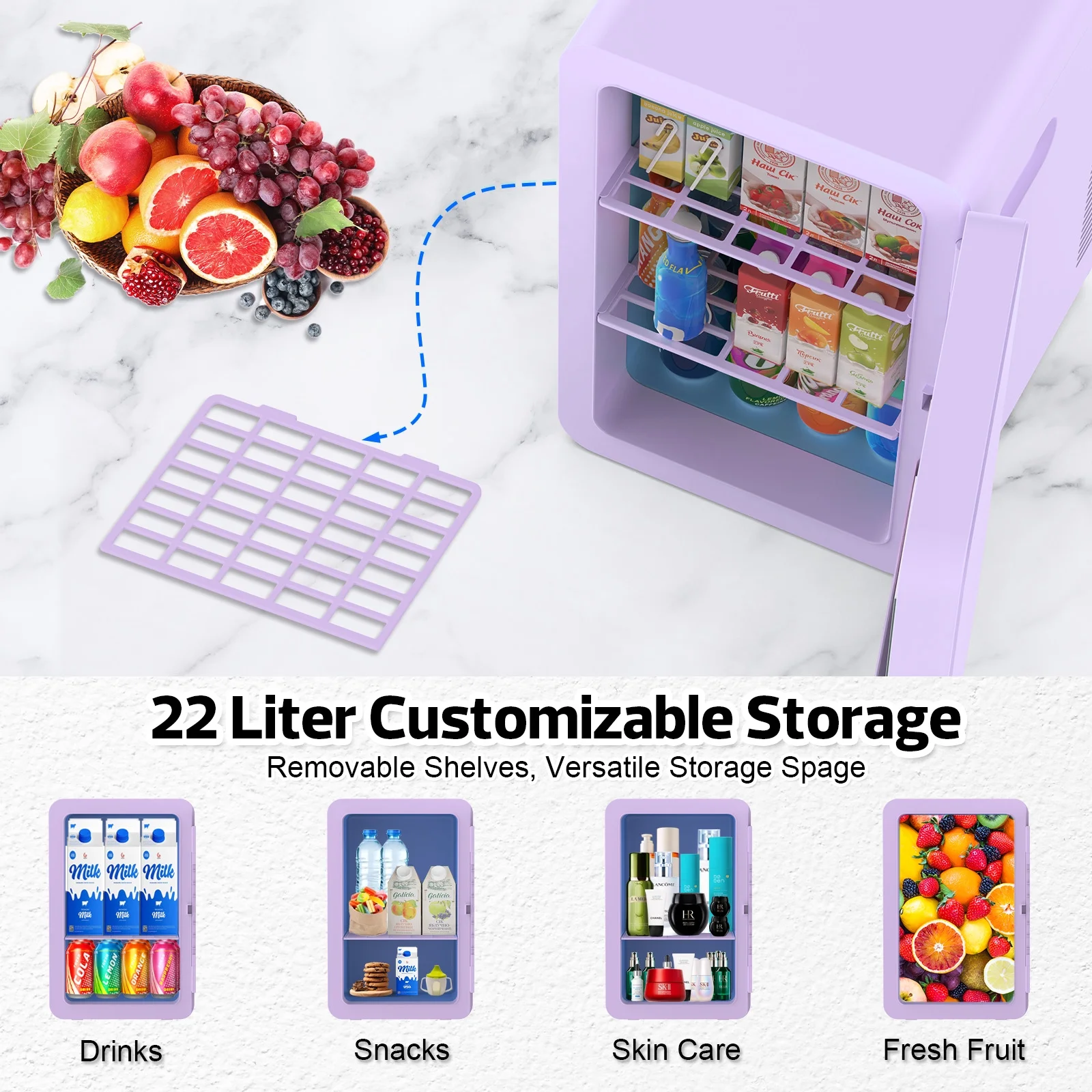 Advwin 22L Mini Fridge Cooler, Compact Personal Refrigerators for Skincare, Beverage, Purple - Image 3