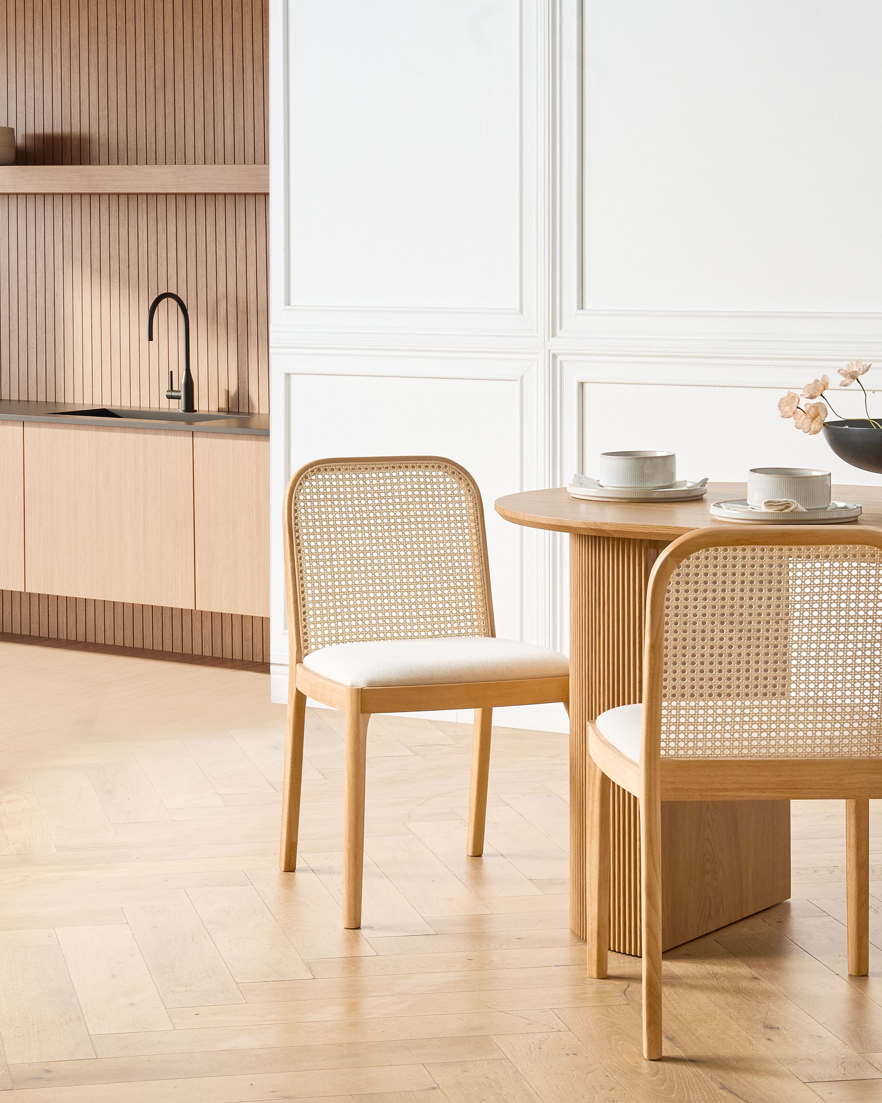Set of 2 Dining Chairs EDINA Fabric Light Brown/ Beige