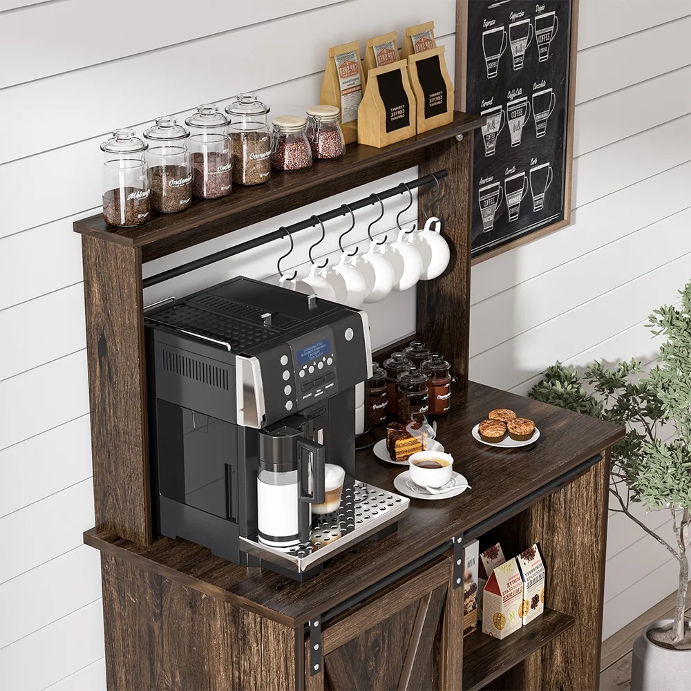 Catrimown Coffee Bar Cabinet, Barn Door Sideboard Buffet Cabinet with Storage, White - Image 11
