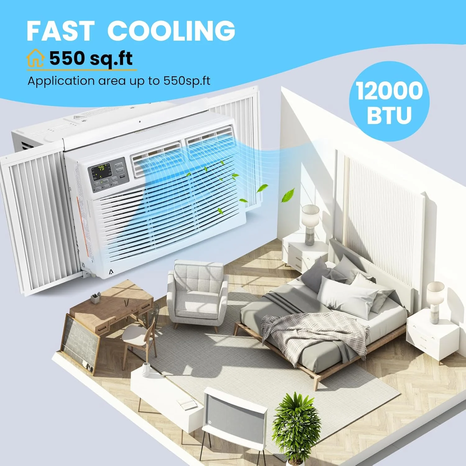 Air Conditioner, 8000 BTU Turbo Fast Cooling AC Unit Remote/App Control, Flexible Window Opening(T Design Install Kit), 24H Timer, Washable Filter,White - Image 21