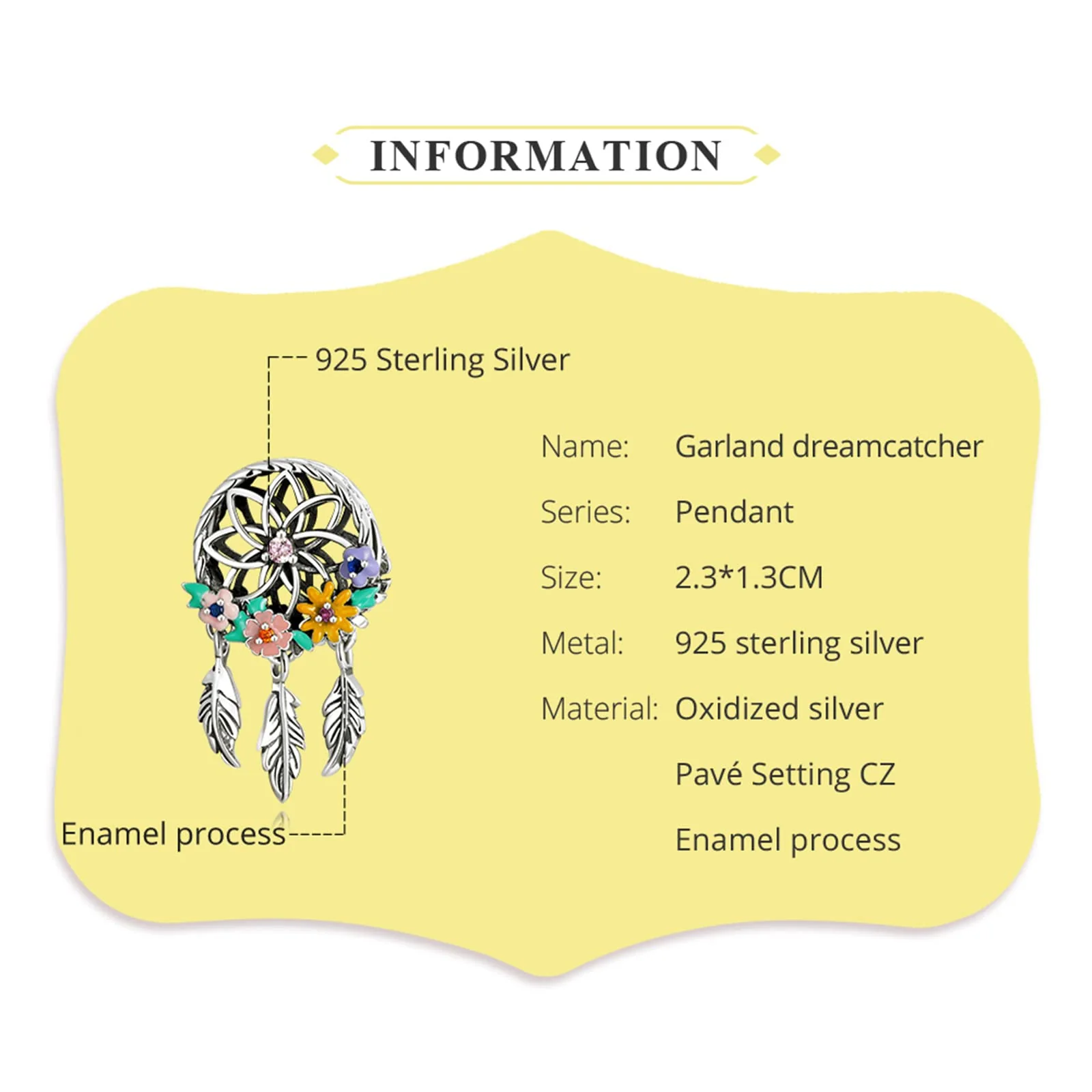 Garland Hollow Dreamcatcher Charm Bead Dangle 925 Sterling Silver Round Wreath Colorful Flower Feather Pendant Charm for Bracelet Necklace Dainty Jewelry Gift for Women Girls