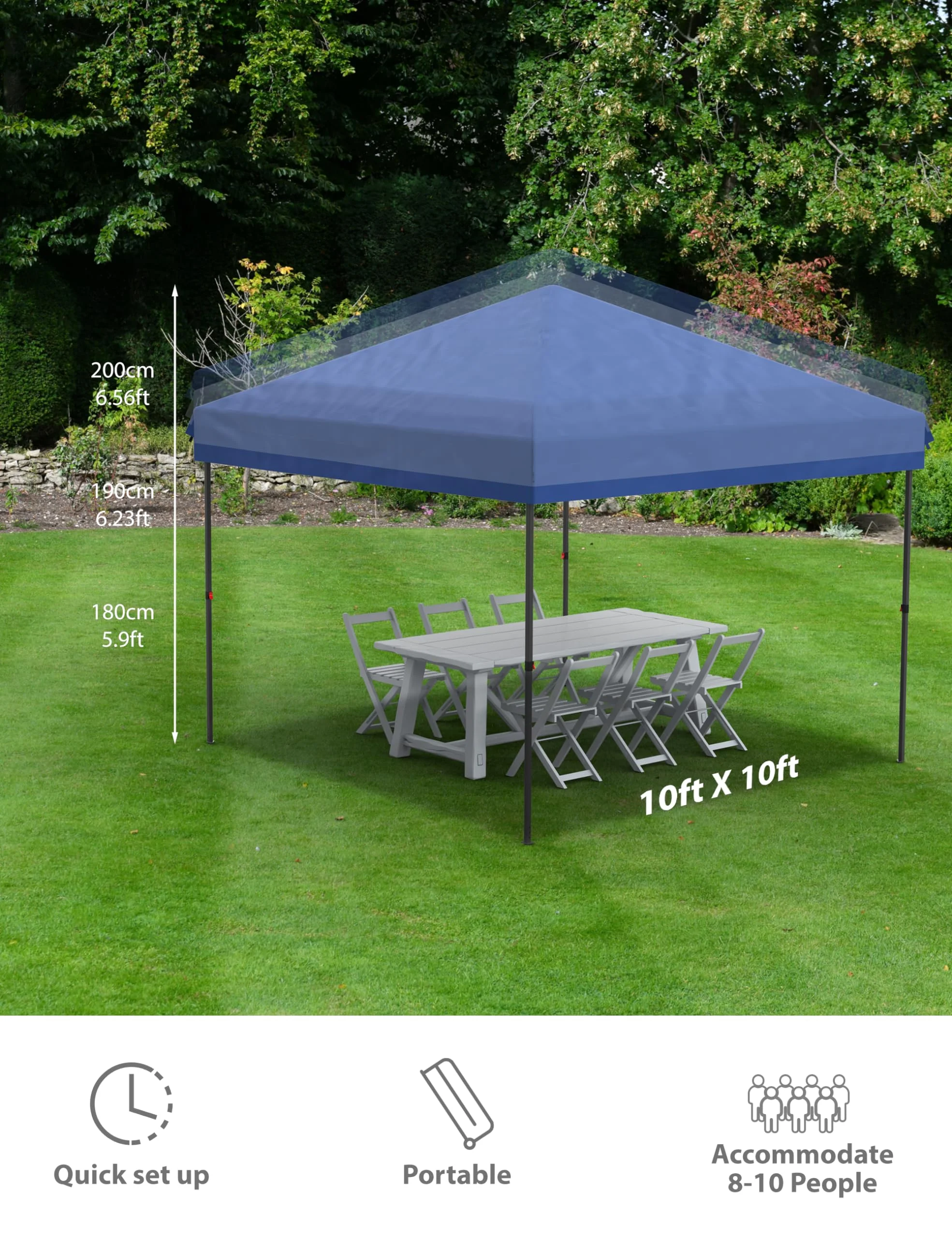 DSstyles 10x10 Ft Pop Up Canopy Tent Easy One Person Set-up, Instant Portable Shelter with 4 Stakes, 4 Ropes, 4 Sandbags for Patio, Outdoor Activities