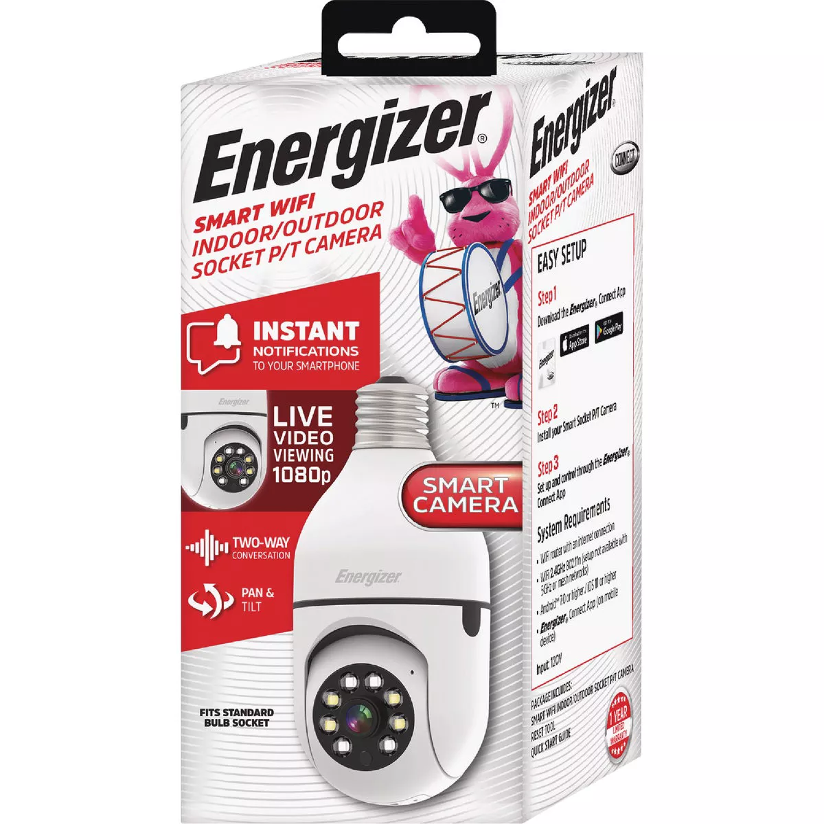 Energizer 1080P WiFi E26 Light Bulb Socket Security Camera