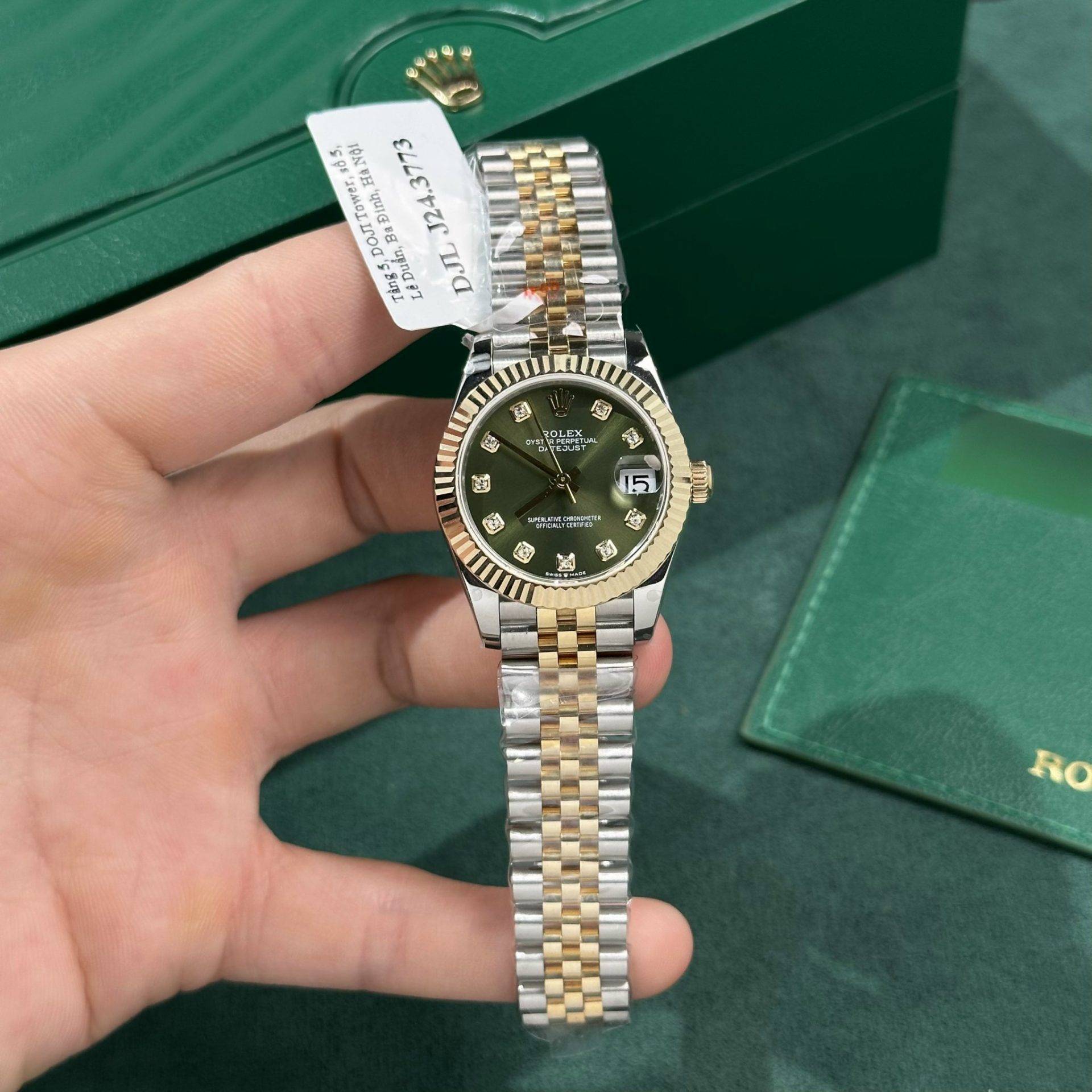 Rolex Replica Watch DateJust Gold Wrapped Green Dial GM Factory 31mm - Elite Watch Atelier