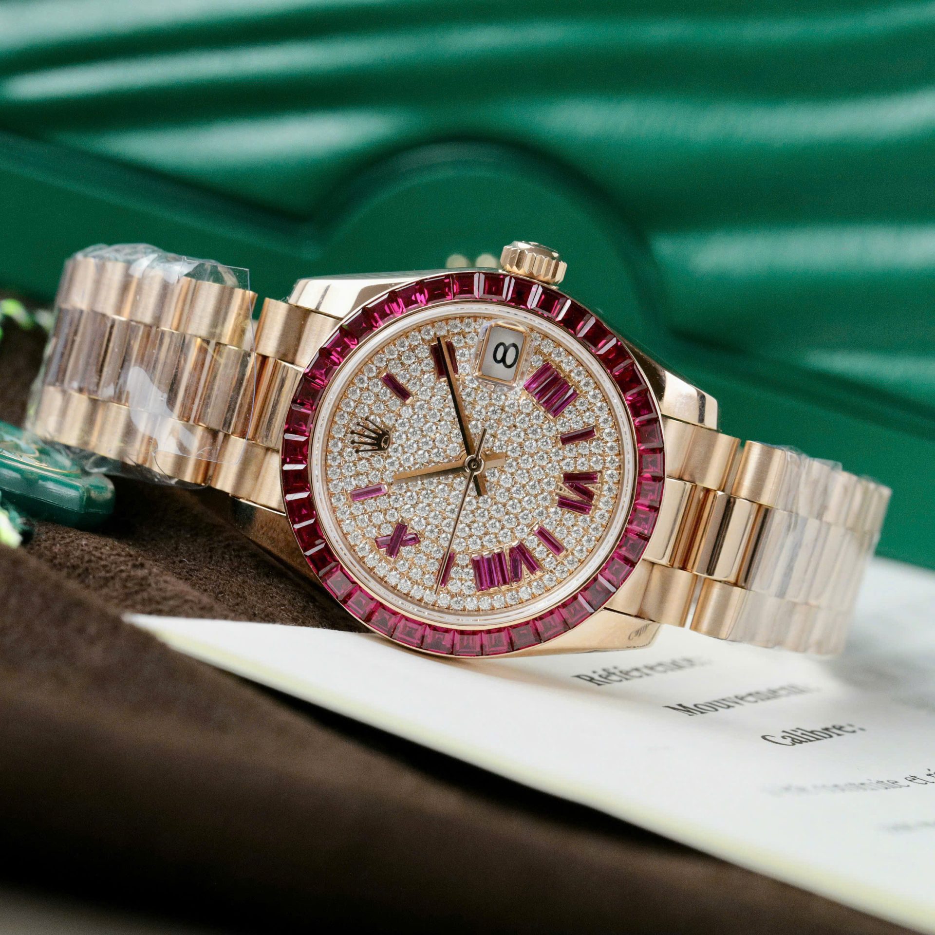 Rolex DateJust Women Custom Gold Wrapped + Ruby Baguette + Diamonds Moissanite 31mm - Top club