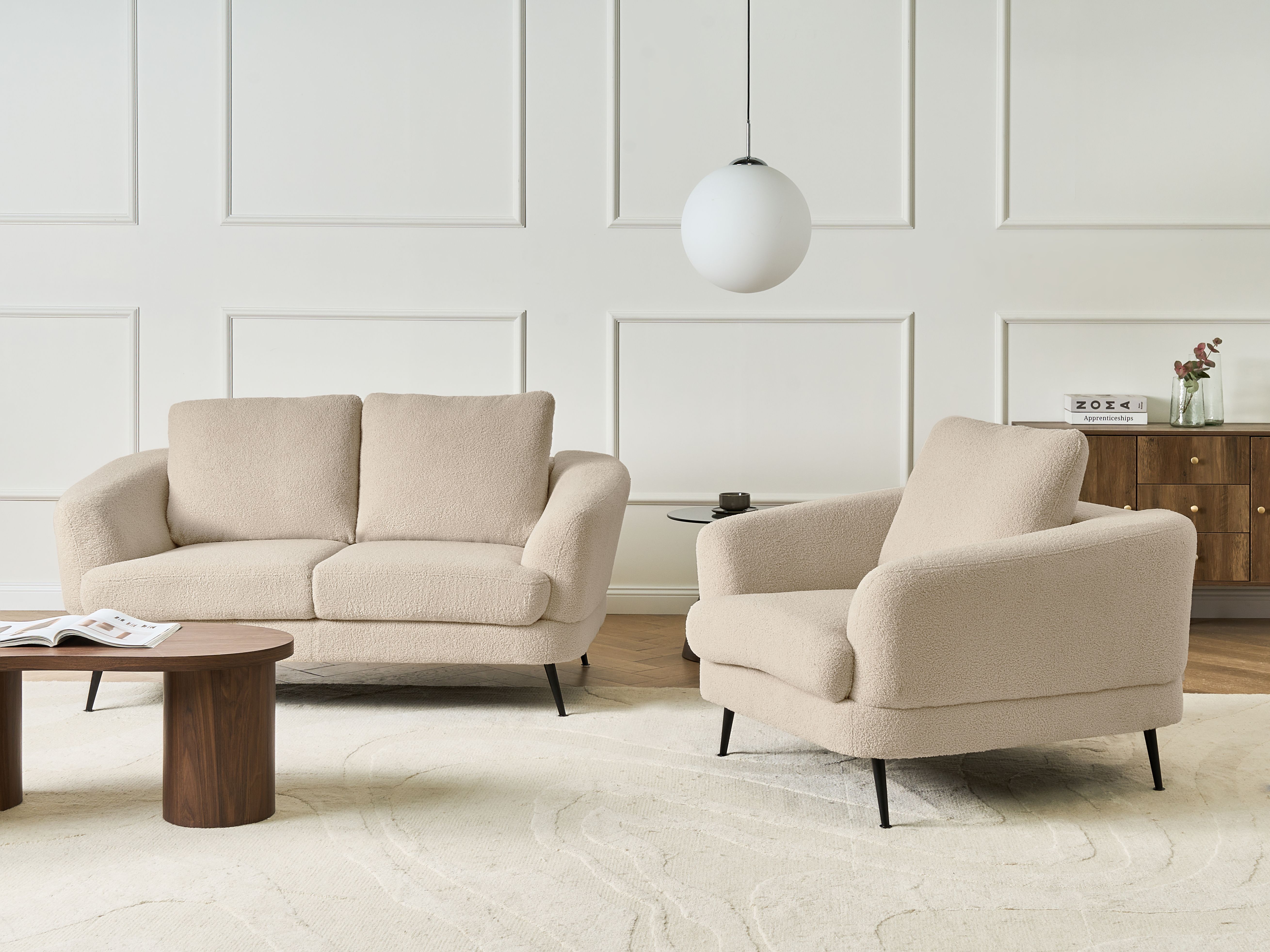 Living Room Set 3 Seater KJAER Boucle Light Beige