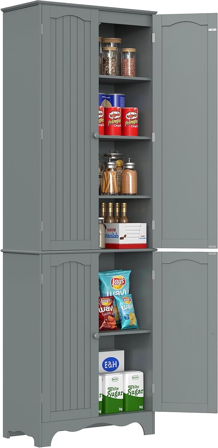 Function Home Tall Pantry Cabinet, Freestanding Storage Cabinet, Wooden Kitchen Pantry with 4 Doors and 5 Shelves, 72