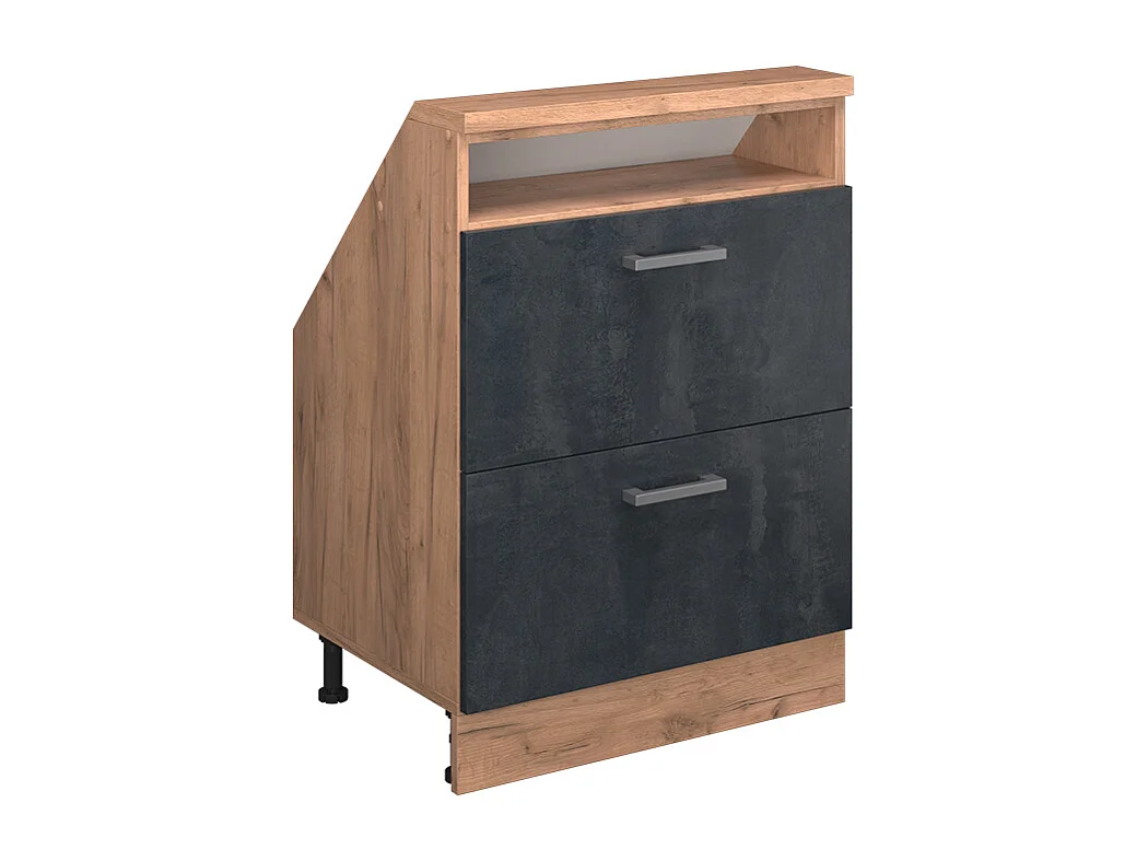 Meuble de rangement sous pente béton noir/chêne doré 60x46x81.6 rion