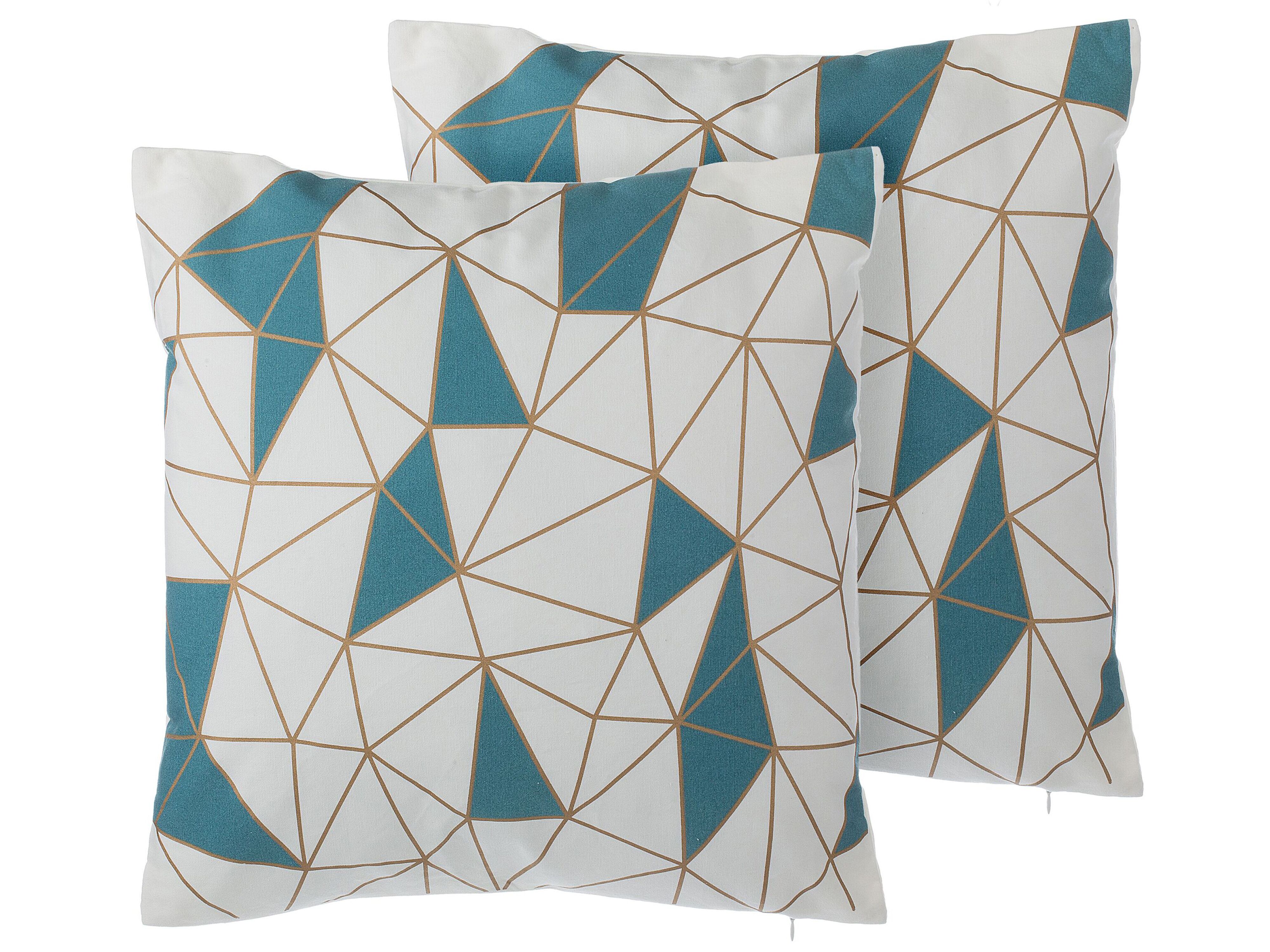 Set of 2 Decorative Cushions CLARKIA Cotton 45 x 45 cm Blue Geometric Pattern