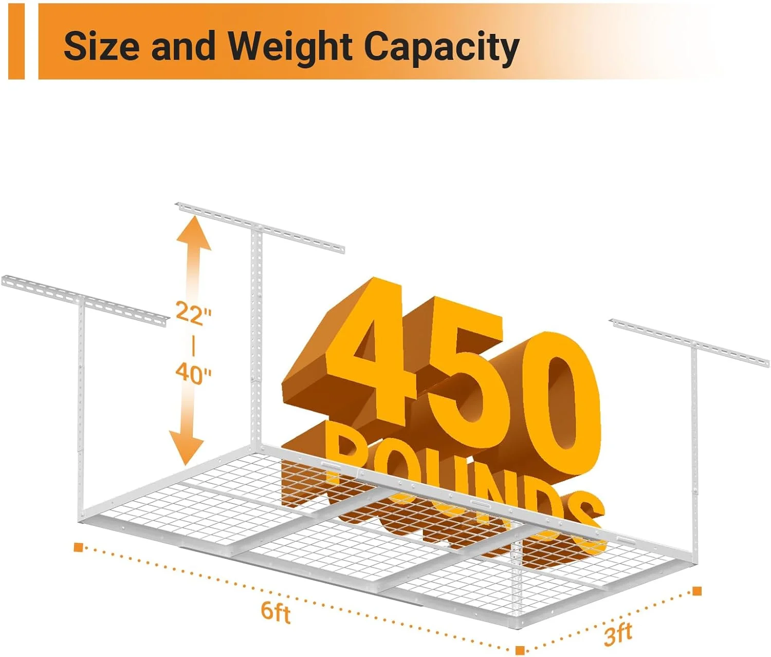 3x6ft Overhead Garage Storage Rack, Heavy Duty Metal Ceiling Shelf, 22'' to 40