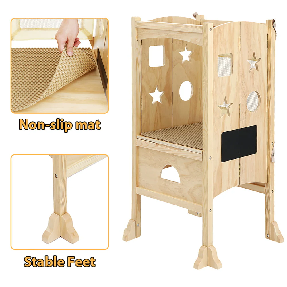 Foldable Toddler Kitchen Step Stool Helper, Adjustable Height Safety Cooking Stool Tower for Toddlers - Image 3