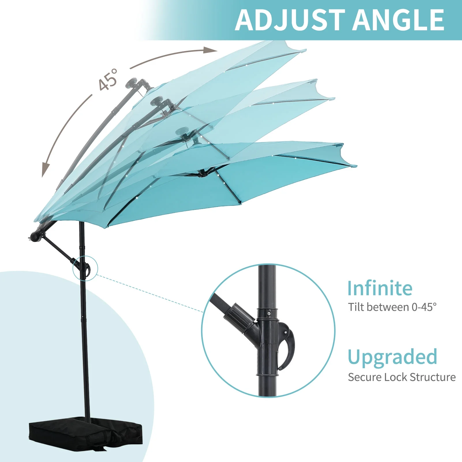 Ainfox 10ft Cantilever Patio Umbrella with Lights, Offset Market Umbrella with Sandbags Weighted Base and Cross Base,Khaki - Image 34