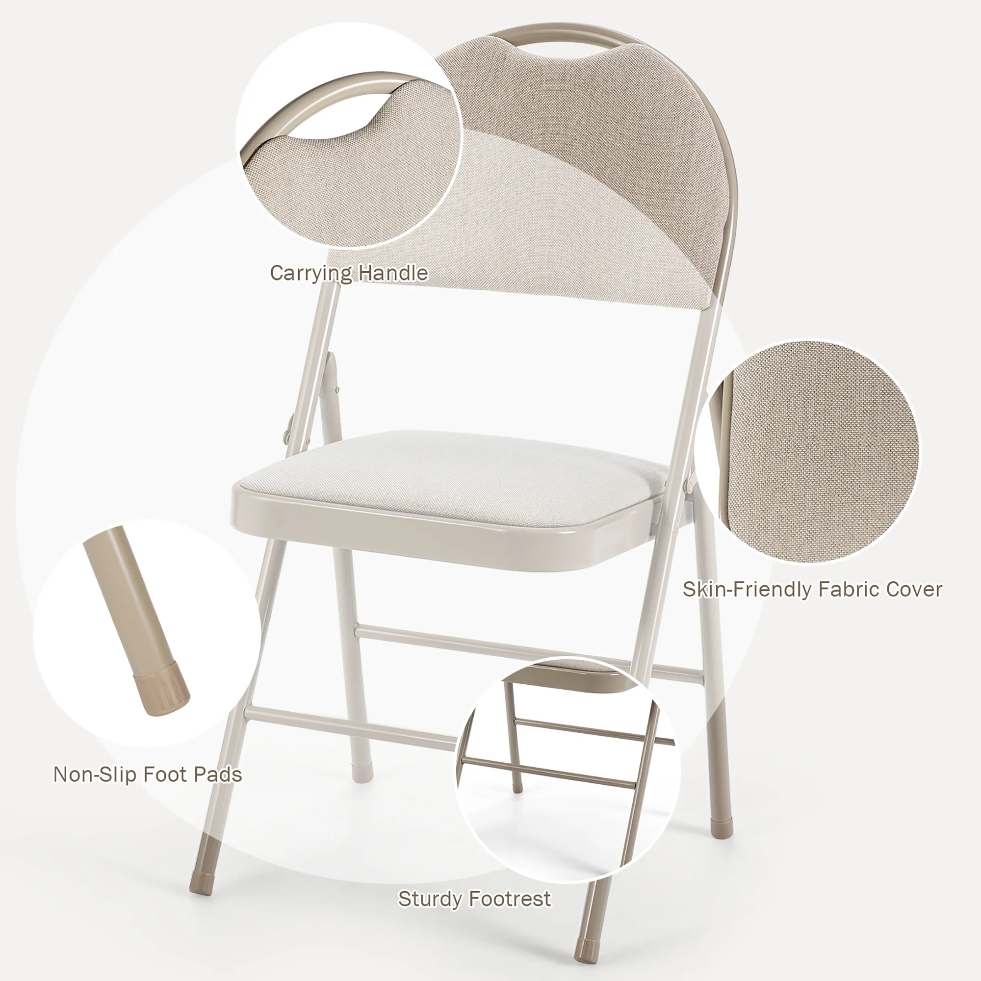 Costway Set of 6 Folding Chairs Fabric Upholstered Padded Seat Metal Frame Home Office Beige - Image 9