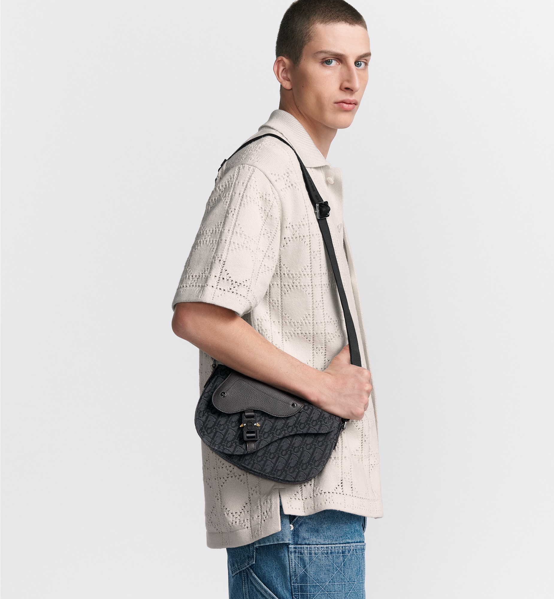 Dior Saddle Messenger Bag Black For Men 9.5 Inches/ 24 Cm 1ADPO325YKY_H03E1:1High-quality replica