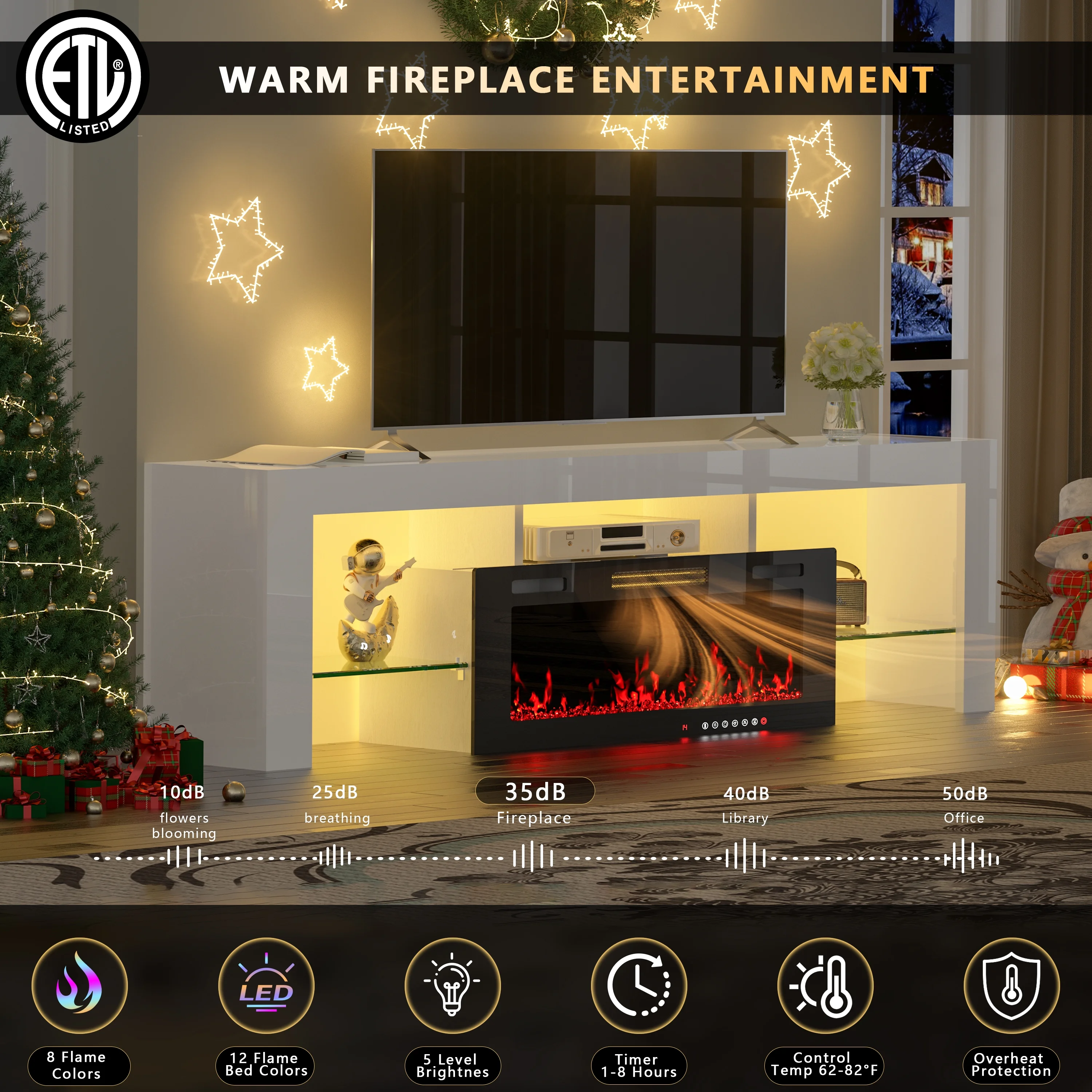 70" Electric Fireplace TV Stand by GetYes - Sleek White Design with Adjustable Flame & Remote Control, Perfect for Living Room - Image 11