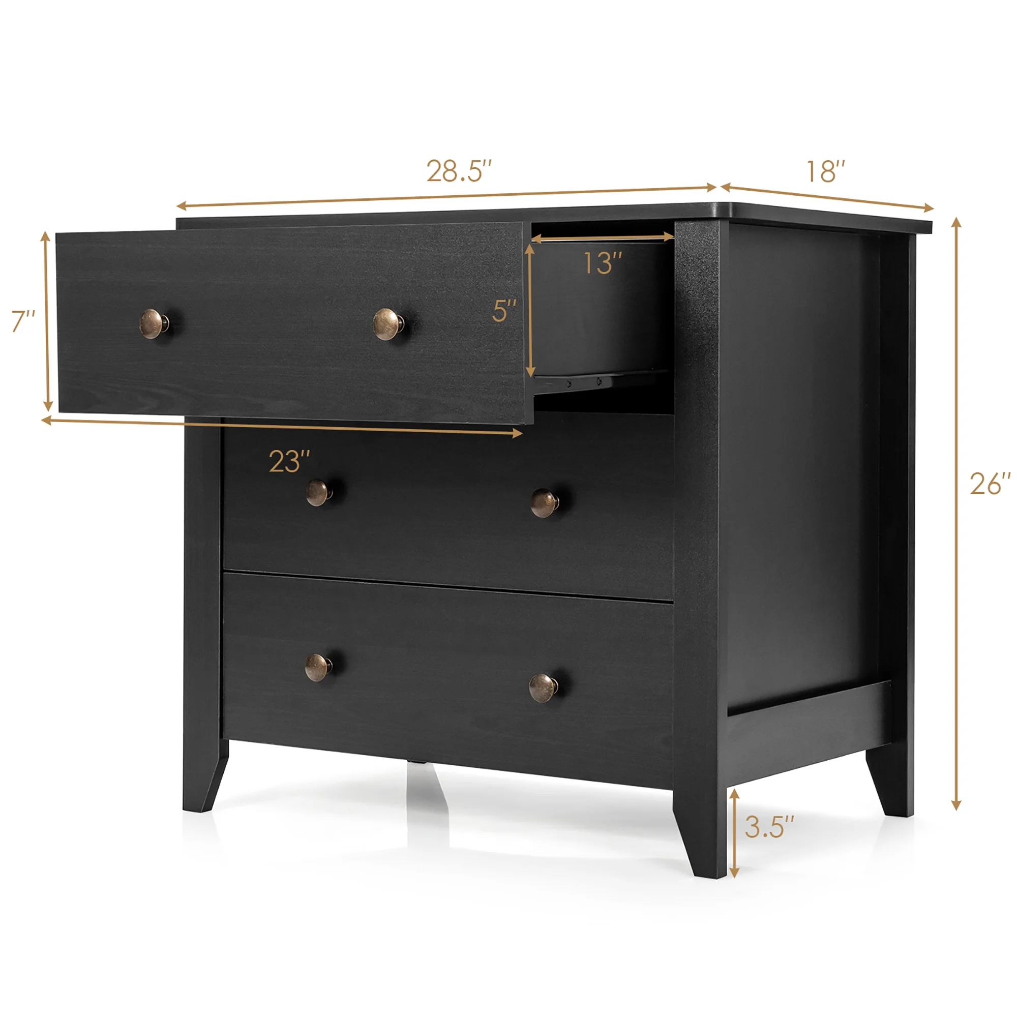 Gymax 3 Drawer Dresser Chest of Drawers Bedside Table for Living Room Bedroom Espresso - Image 13