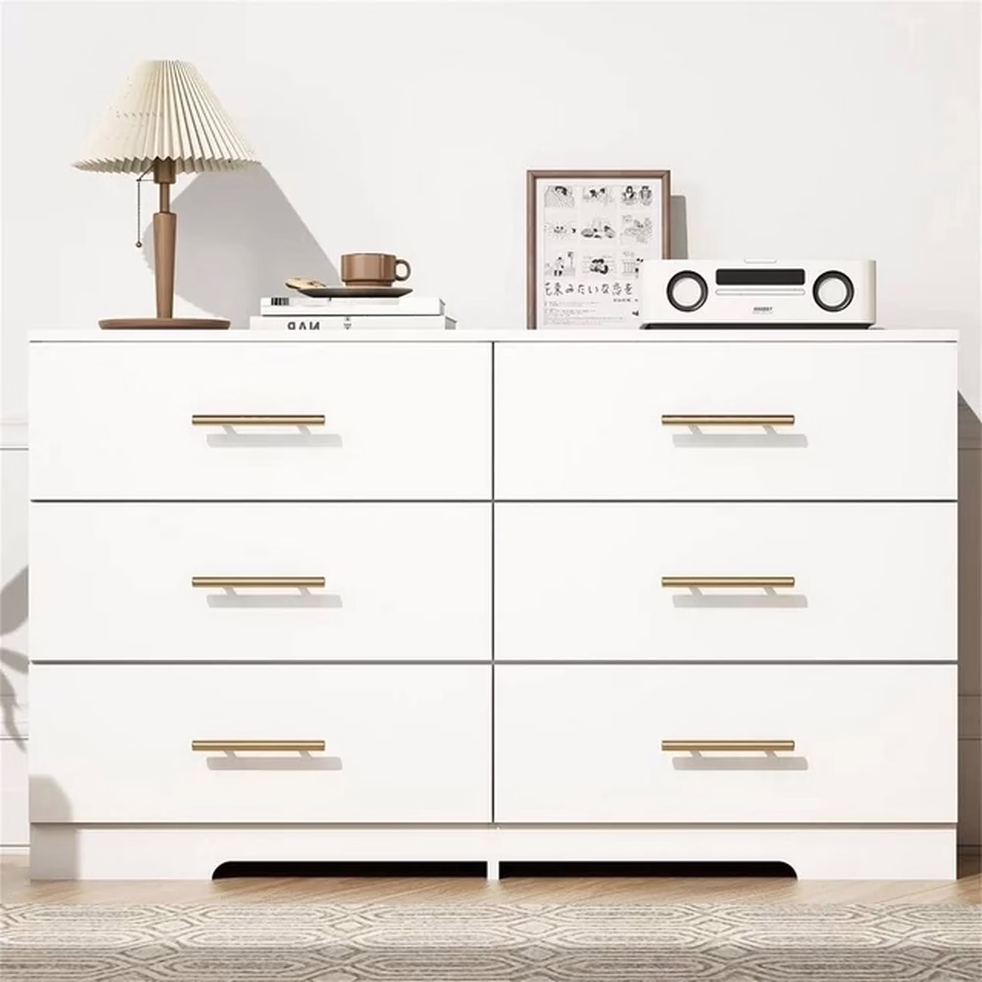 Kadyn White Chest of Drawer, 6 Double Drawer Dresser for Bedroom, Modern Storage Cabinet for Living Room, Dresser - Image 3