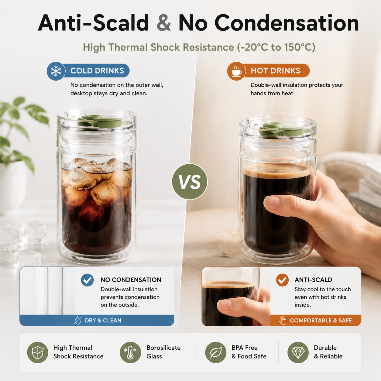 330ml Double-Wall Borosilicate Glass Coffee Cup with Silicone Sleeve Lid for Office Use Water Drinkware