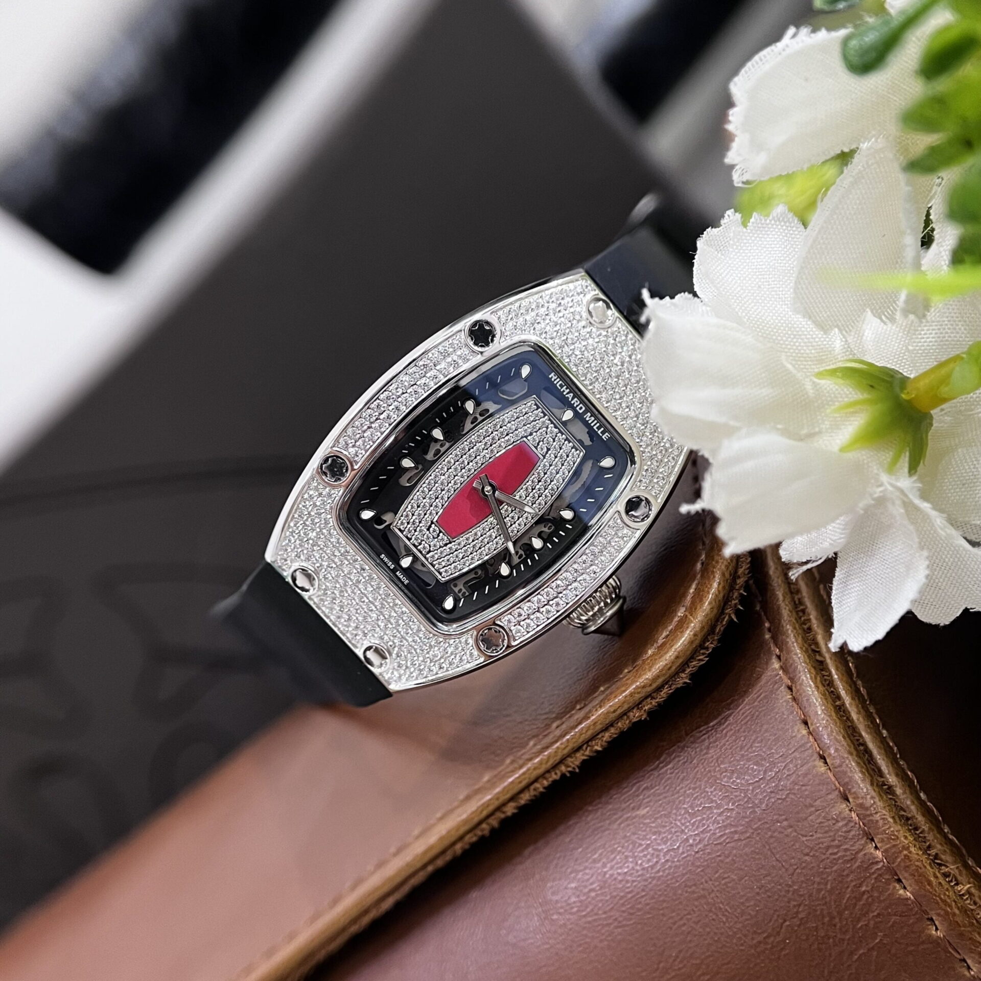 Richard Mille Fake Watch RM007 Red Dial Rubber Strap 36mm - Top club