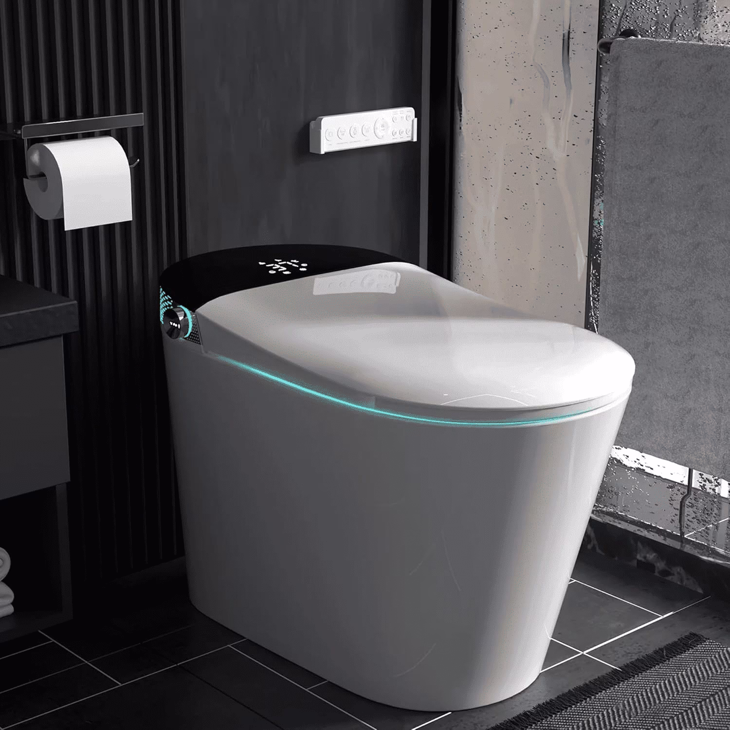LALAHOO Smart Toilet with Bidet Built in, Auto Open & Close, Elongated Heated seat, Foot Sensor Flush, LED Display, Warm Water Wash, Dryer, Night Light, Black - Image 11