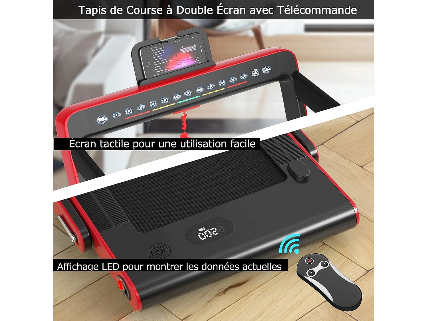 Tapis de course electrique pliable 2 en 1 vitesse 1-12 km/h, tapis roulant surface 40x100cm