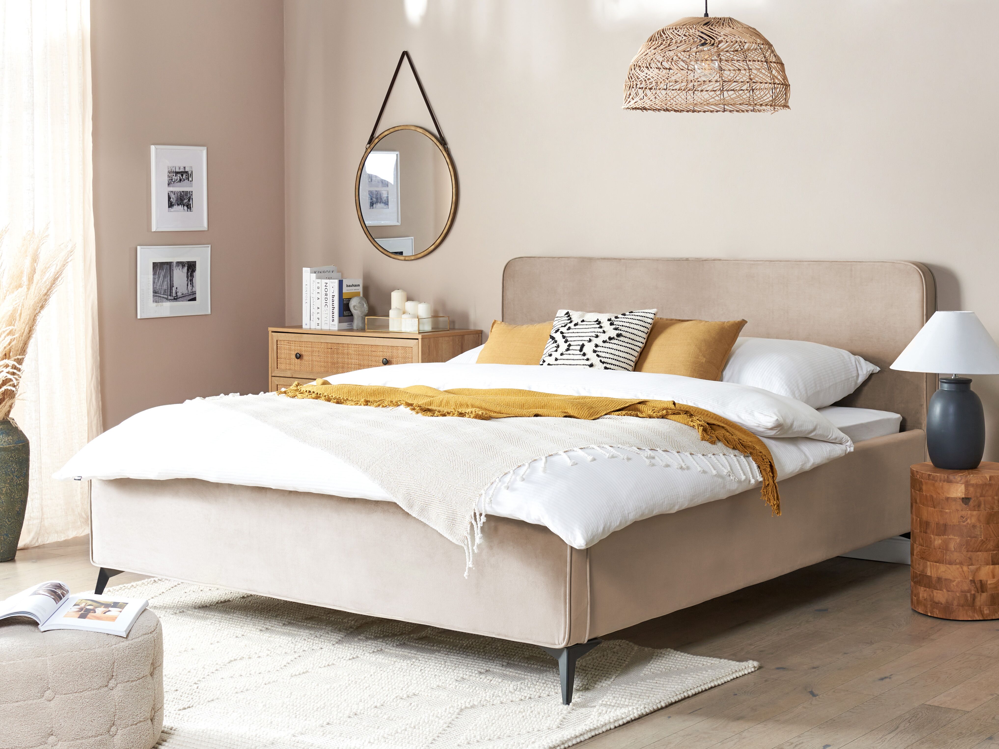 Bed Velvet VALOGNES 180 x 200 cm (EU Super King) Taupe
