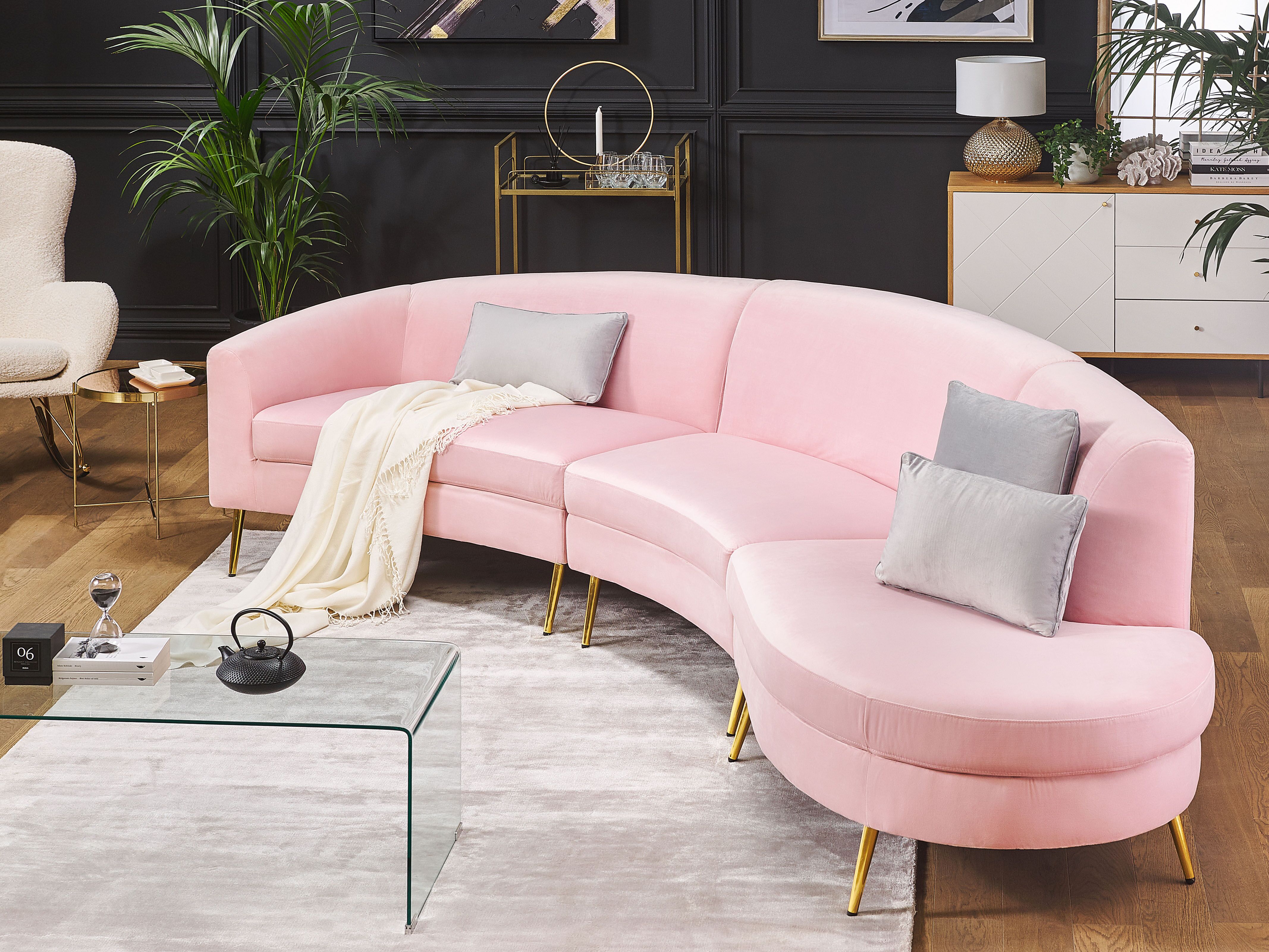 Curved Sofa 4 Seater MOSS Velvet Pink