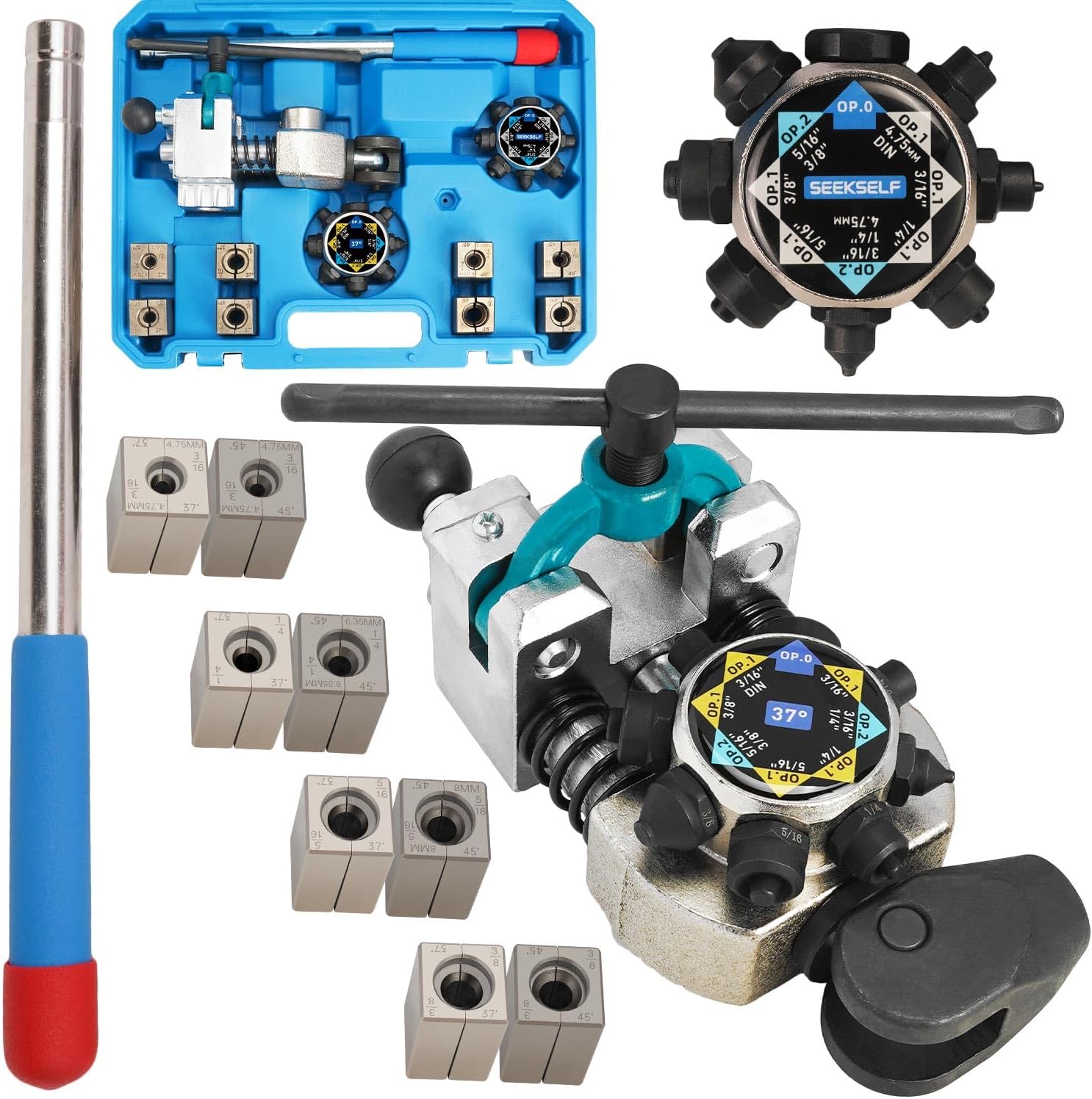 Professional Brake Line Flaring Tool Kit for 45 & 37 Degree Single, Double and Bubble Flares, 3/16