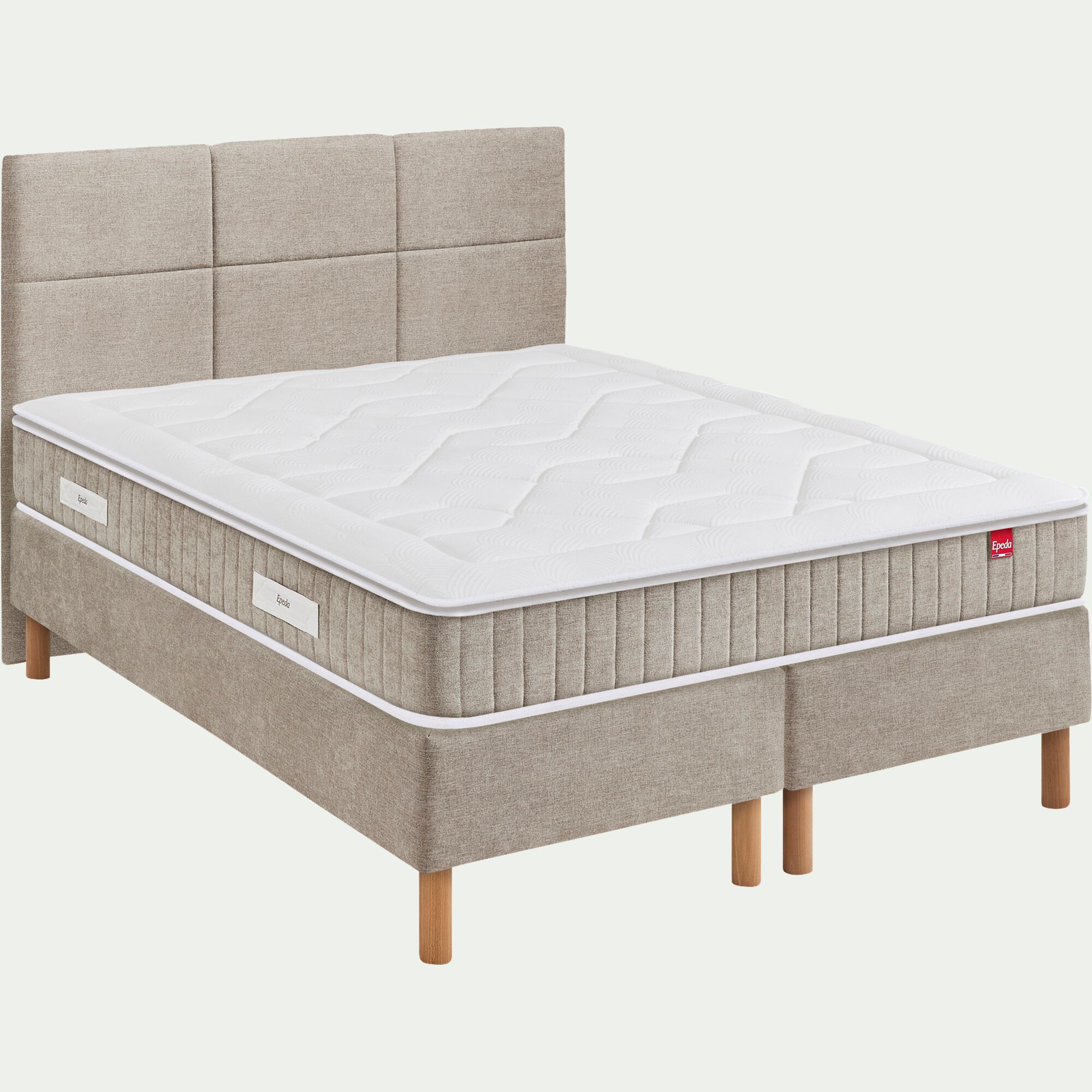BOHO - Ensemble matelas ressorts sommier ferme Epeda H68cm 2x80x200cm - grège