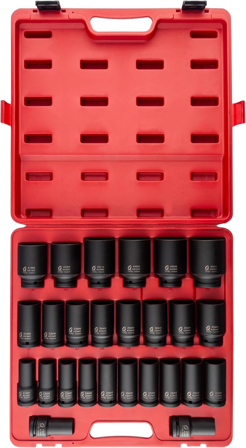 SUNEX TOOLS 4693 3/4-Inch Drive Metric Deep Impact Socket Set, 26-Piece