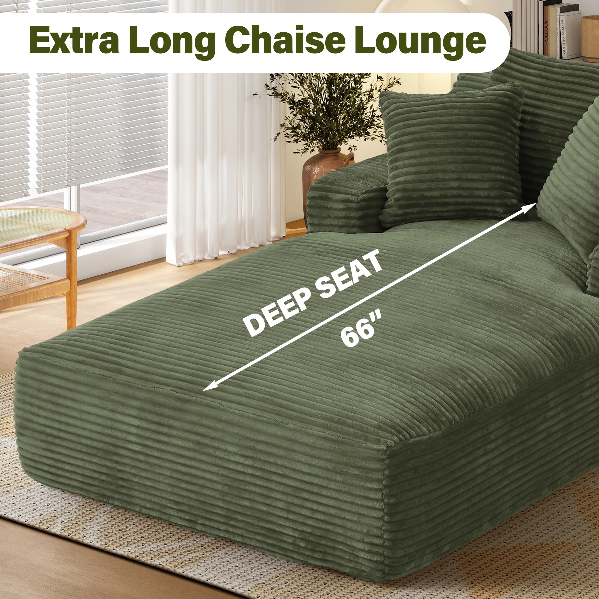 Aukfa 78.7" Extra Long Chaise Lounge Sofa, Oversized Upholstered Couch with 3 Pillows for Indoor Living Room/Bedroom,Orange - Image 17