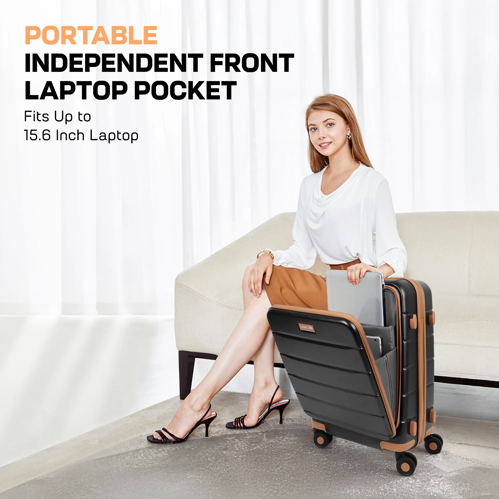 Carry On Luggage 22 x 14 x 9 Airline Approved Lightweight Hardside Spinner Luggage with TSA Lock and Laptop Compartment, Beige, CY2431 - Image 23