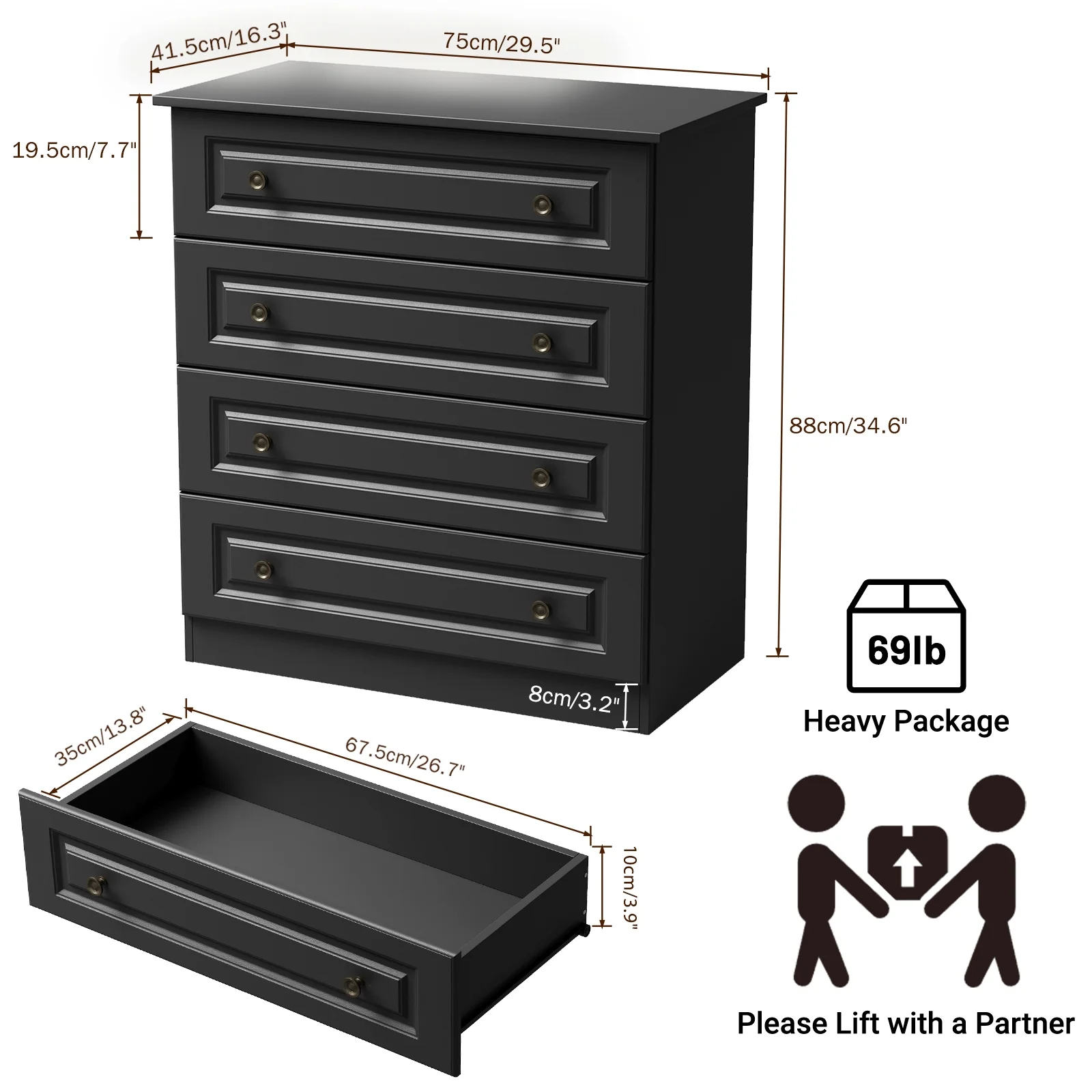 IDEALSOUL Dresser, Black Dresser Tall dresser with Large Storage Space, 4 Drawer Dresser for Bedroom, Hallway, Entryway - Image 12