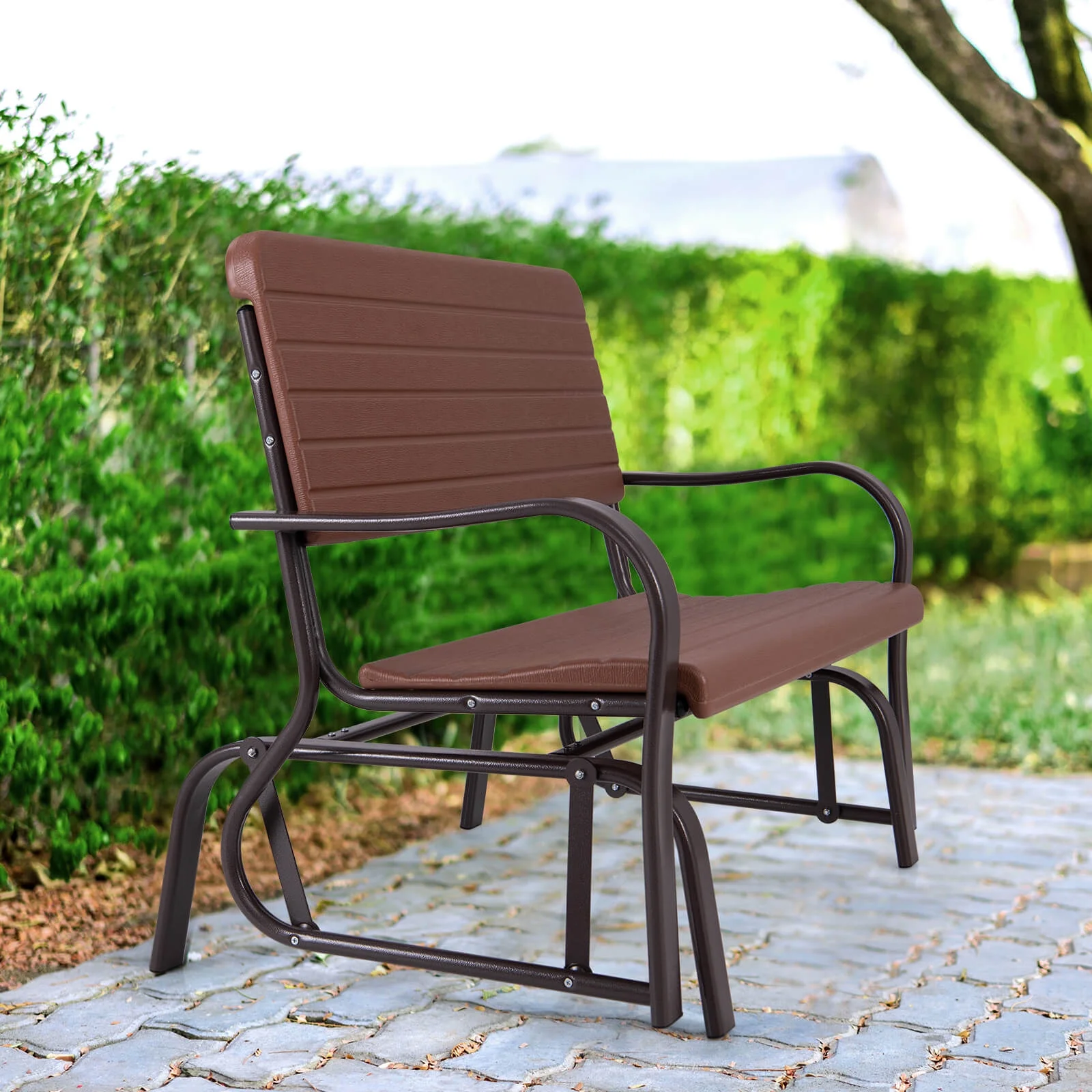 Costway Outdoor Patio Swing Porch Rocker Glider Bench Loveseat Garden Seat Steel - Image 15