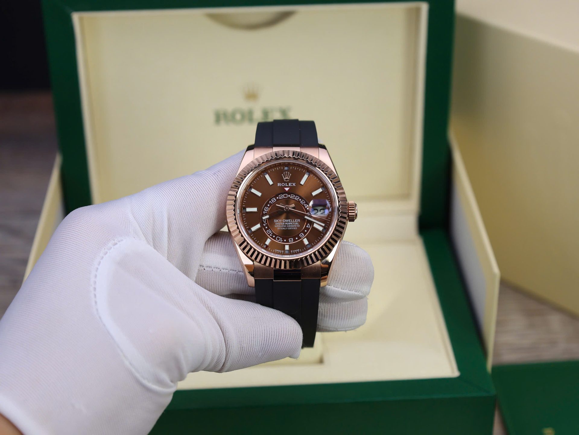 Rolex Sky-Dweller M336235 Custom Gold Wrapped Chocolate Dial 42mm - Top club