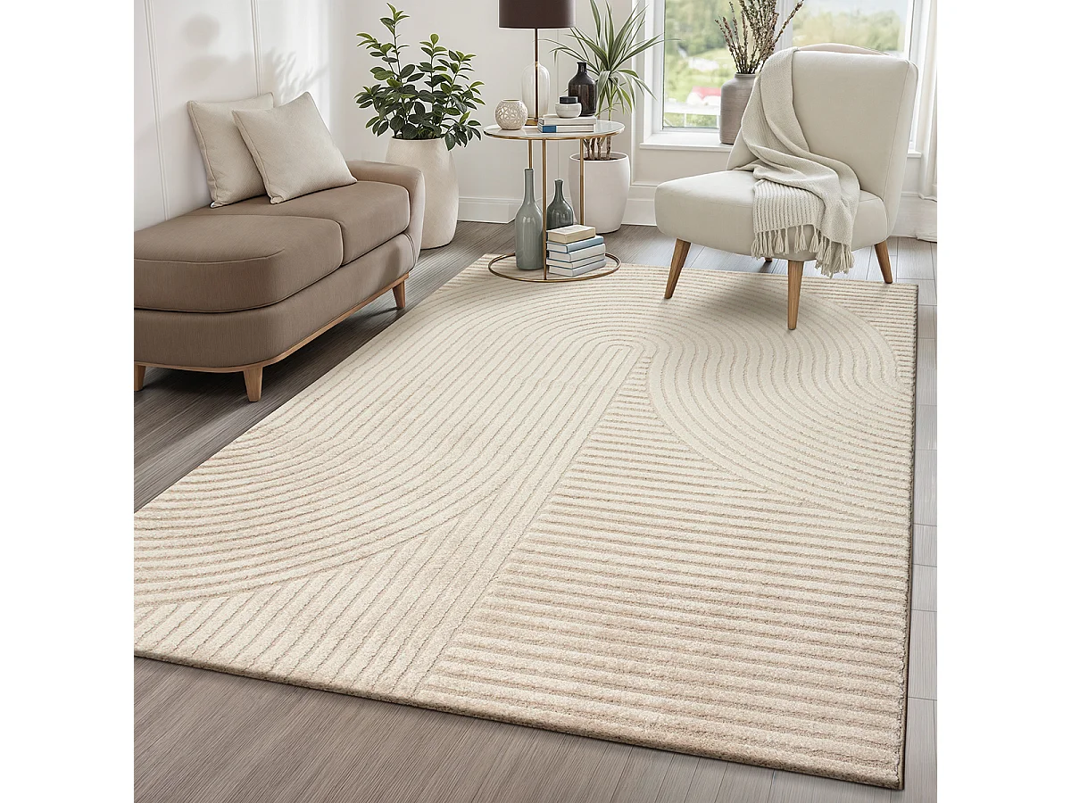 Tapis Everest moderne effet haut-bas 3D - Beige - 200 x 290 cm