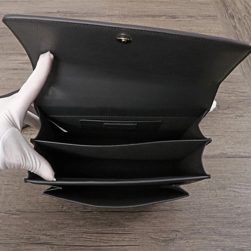 Saint Laurent Medium Sunset Chain Bag In Textured Leather Black Silver - 1:1High-quality replica