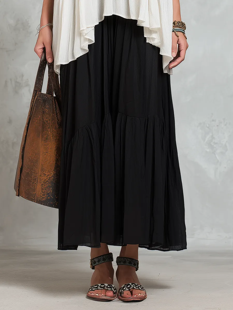 Elegant Black Colorblock Layered Skirt Set