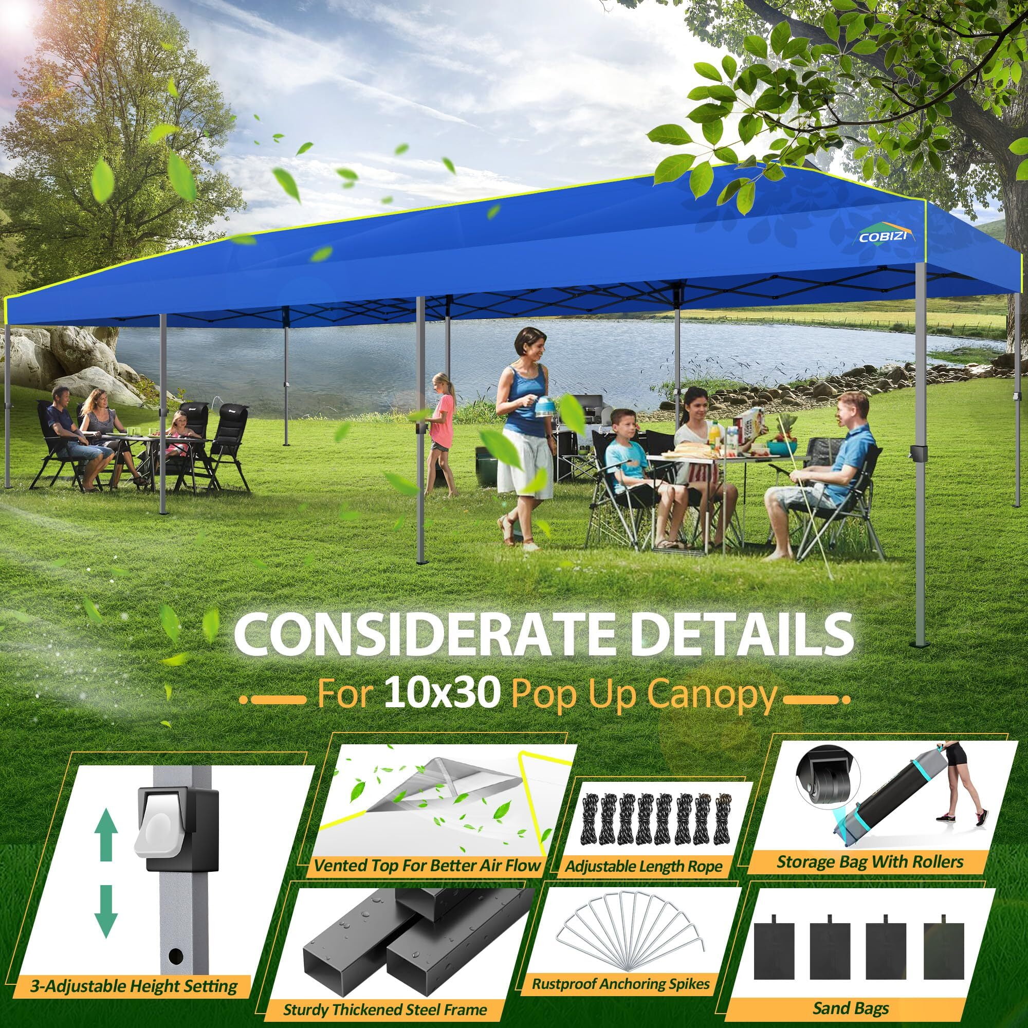 COBIZI 10x10 EZ Pop up Canopy Gazebo with Sidewalls,Pop up Canopy Tent Instant Shelter for Outdoor Party Camping Backyard Beach with Air Vent ,Carry Bag,Stakes,Ropes,Black - Image 32