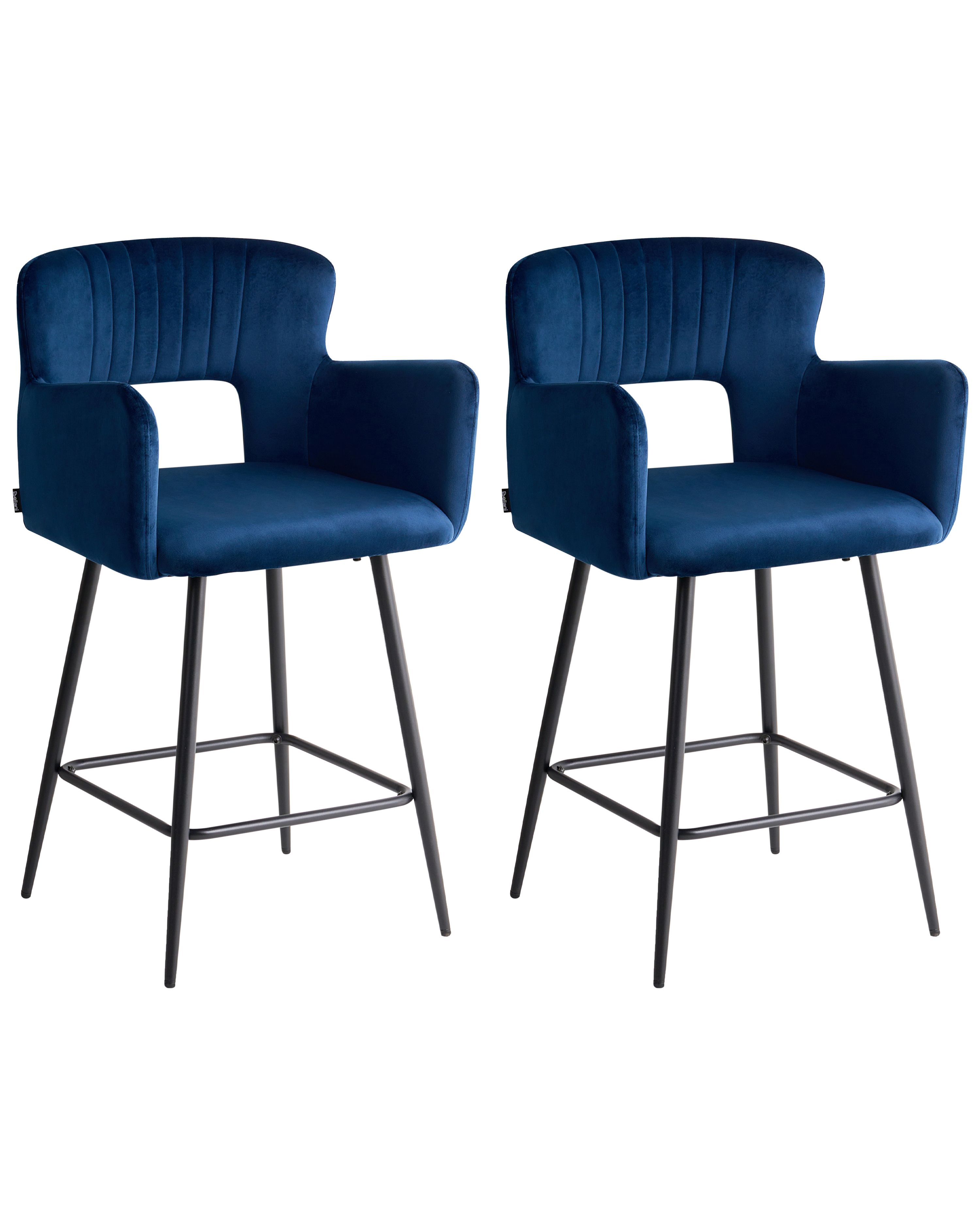Set of 2 Bar Chairs SANILAC Velvet Navy Blue