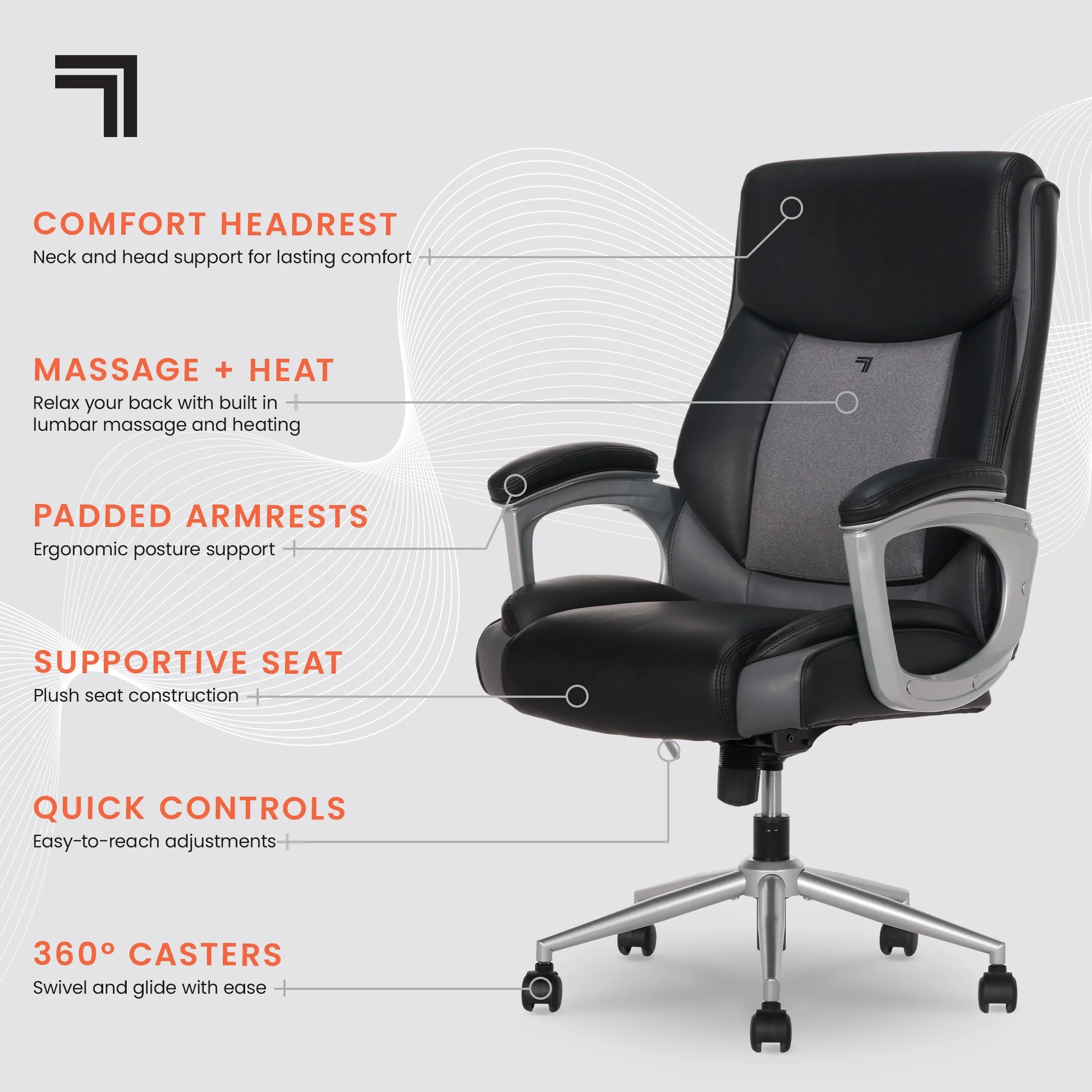 Sharper Image S-120 Massage and Heat Office Chair, Gray/White - Image 21