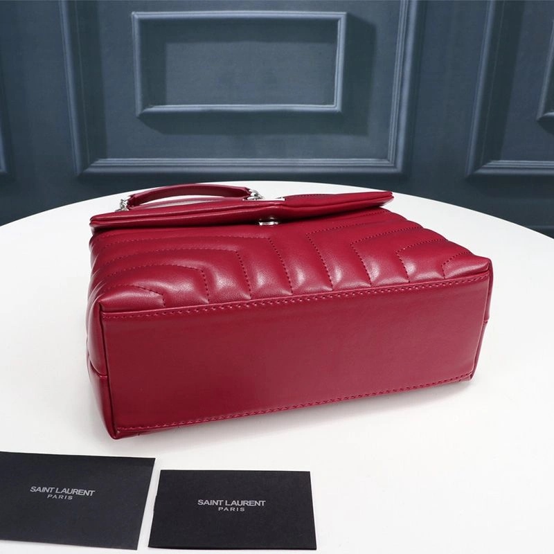 Saint Laurent Small Loulou Chain Bag In Y Matelasse Leather Red Silver - 1:1High-quality replica