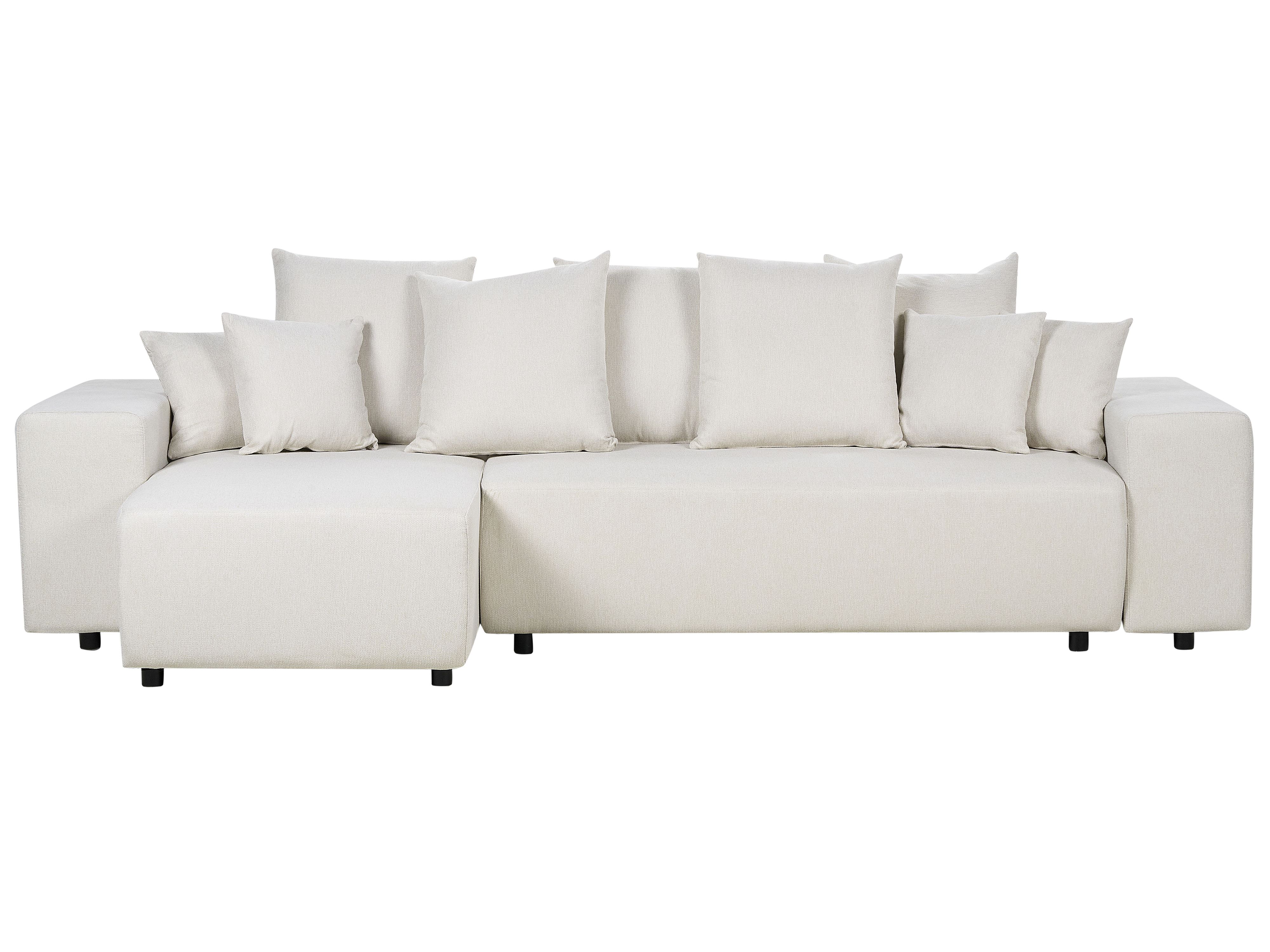 Corner Sofa Bed 3 Seater LUSPA Fabric Light Beige with Storage Right Hand