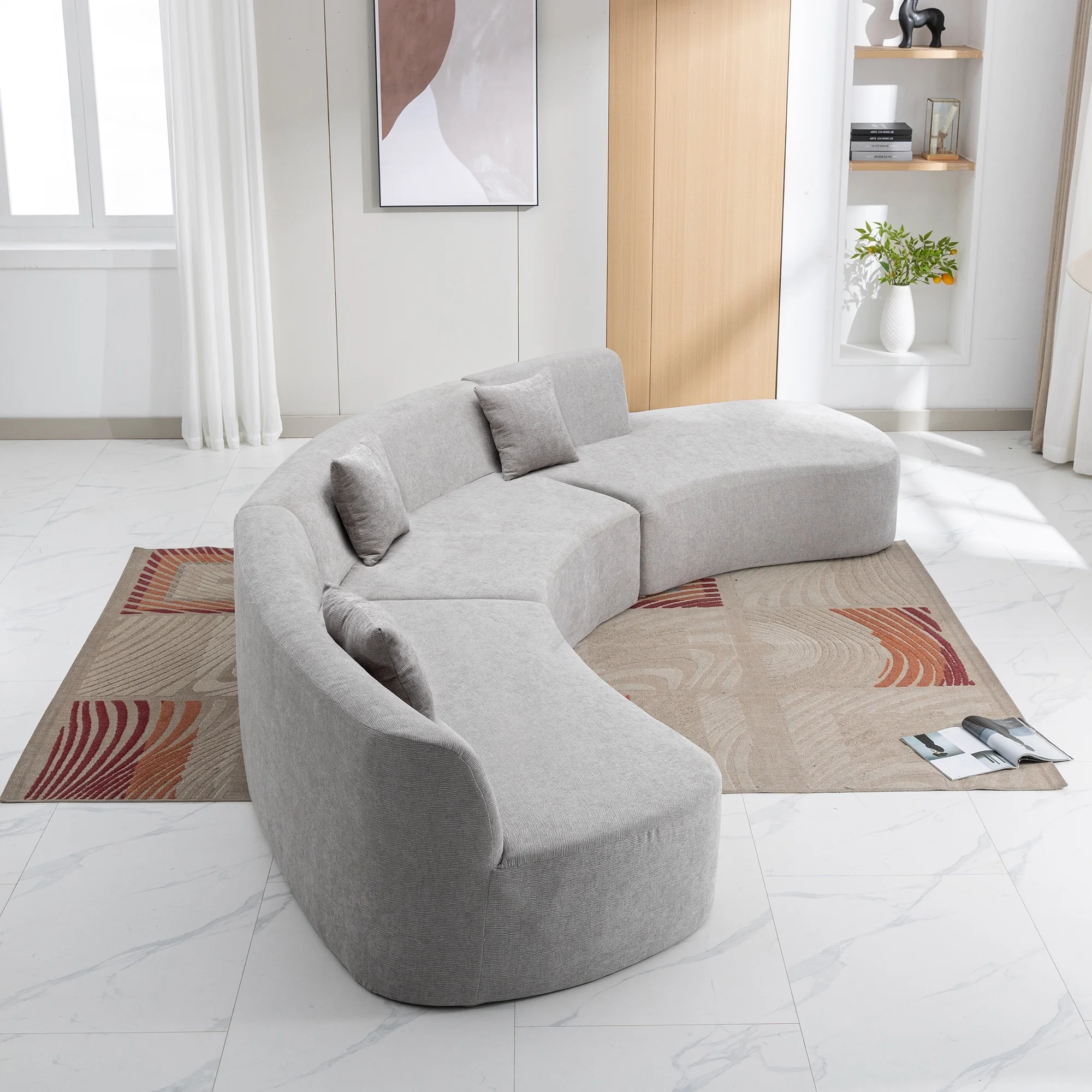 Harper & Bright Designs Modern Curved Floor Sofa Set, Modular Sectional Sponge Couch for Living Room, 2 PC Free Combination No Assembly Foam-Filled Sofa, Beige - Image 50
