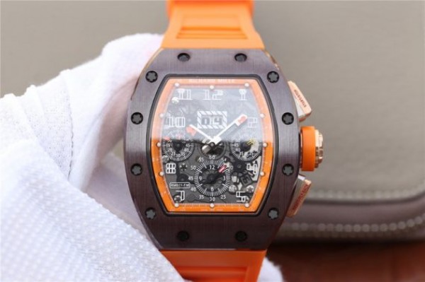 Replica Richard Mille RM011 Felipe Massa RG Chrono Brown Skeleton Dial Orange Rubber Strap A7750 - Top club