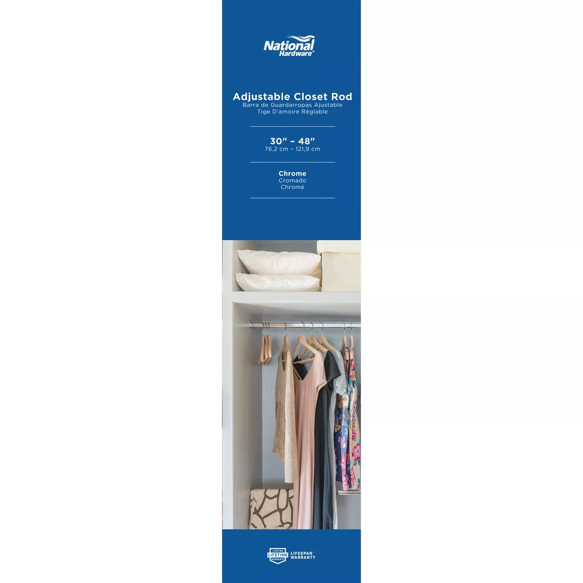 National Hardware 30 In. to 48 In. Chrome Adjustable Closet Rod