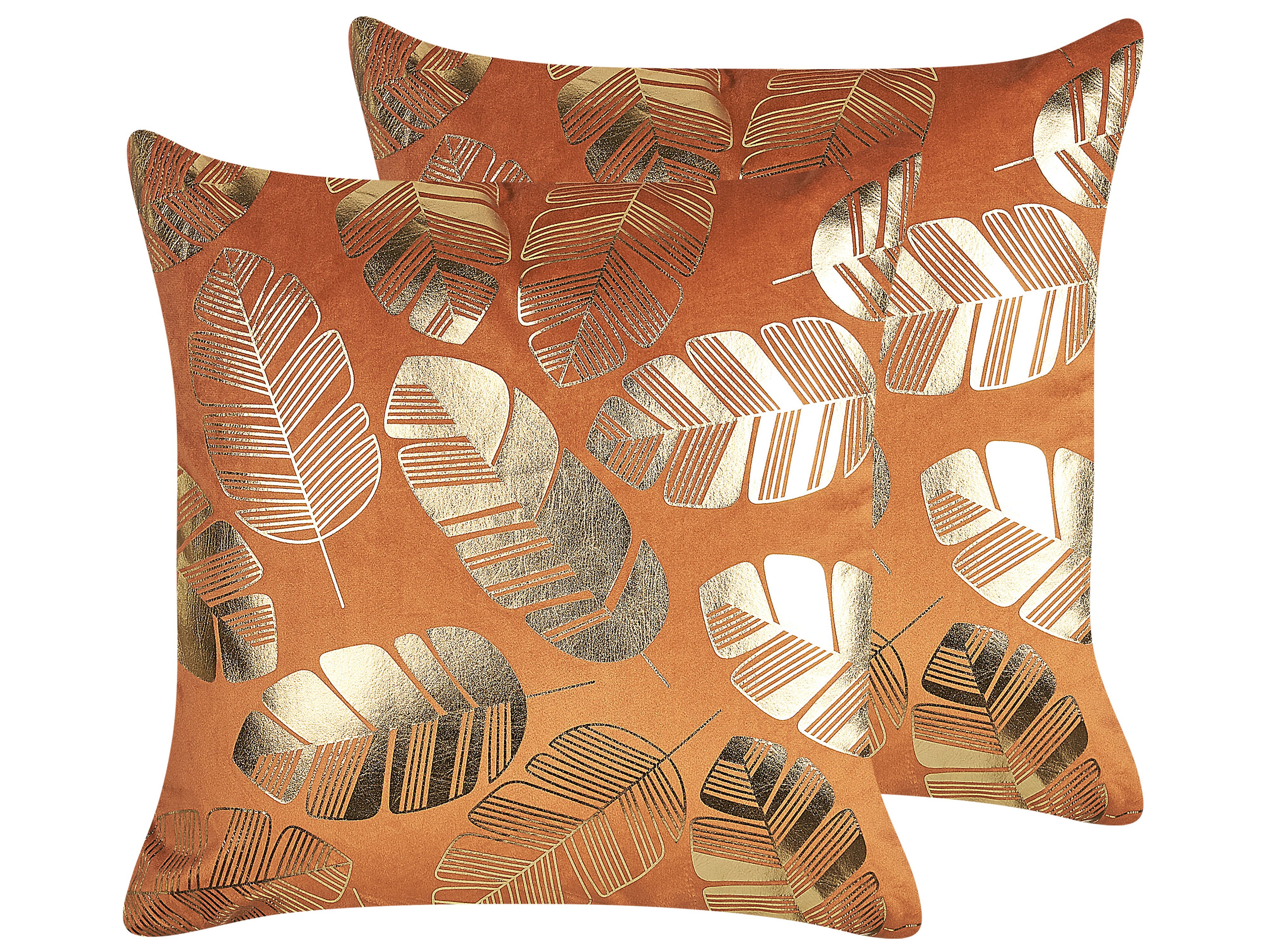 Set of 2 Decorative Cushions SUNFLOWER Velvet 45 x 45 cm Orange Plant Pattern